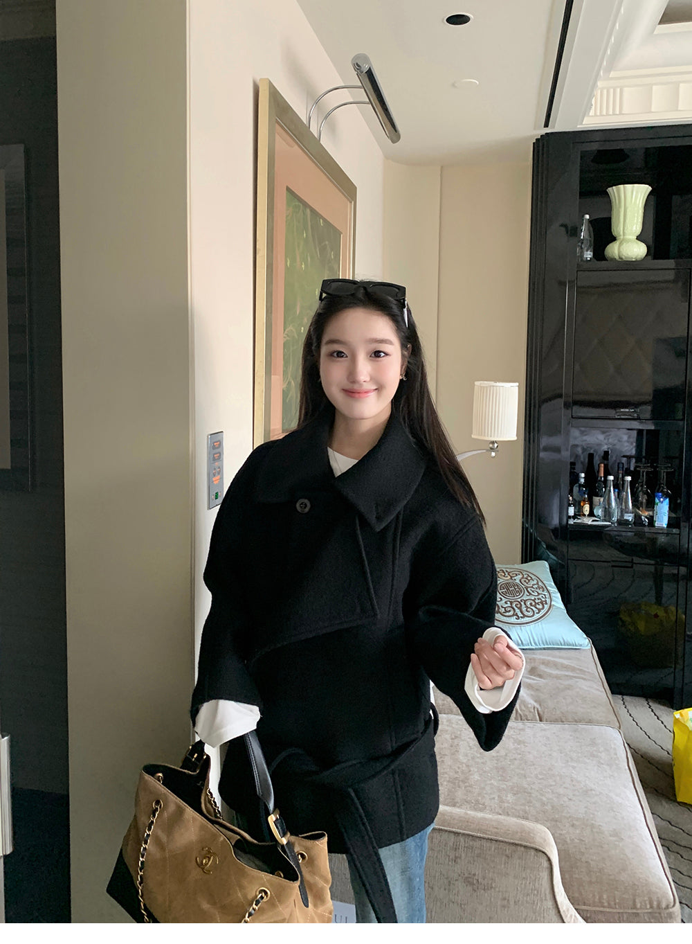 XZICHIC continues the classic style of Kim Min-hee wool coat, women's winter coat, size 57 (wool and alpaca wool).