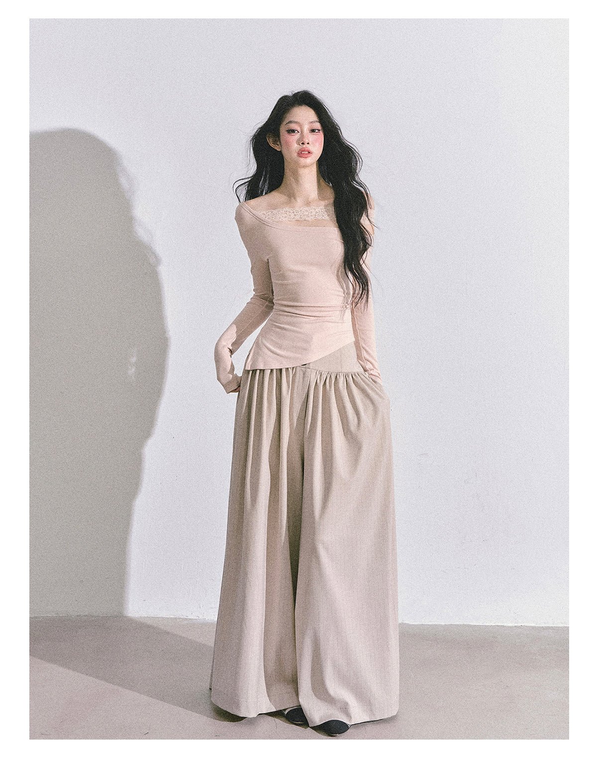 SHAOYEYAN Korean style comfortable wide leg pants for young women, loose straight leg pants, slim fit, gray long pants.