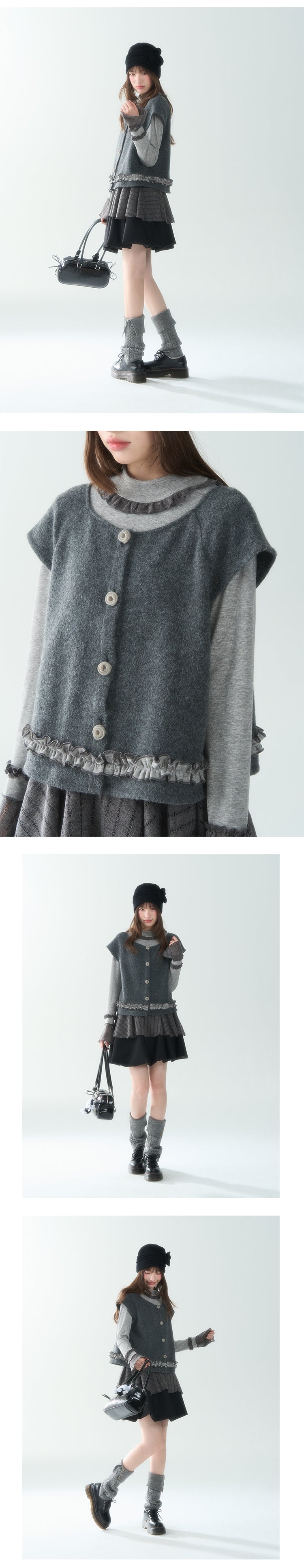 CANSTORE Women's "Dieyu Meiyi" ruffled cardigan, color-block lining, new autumn style