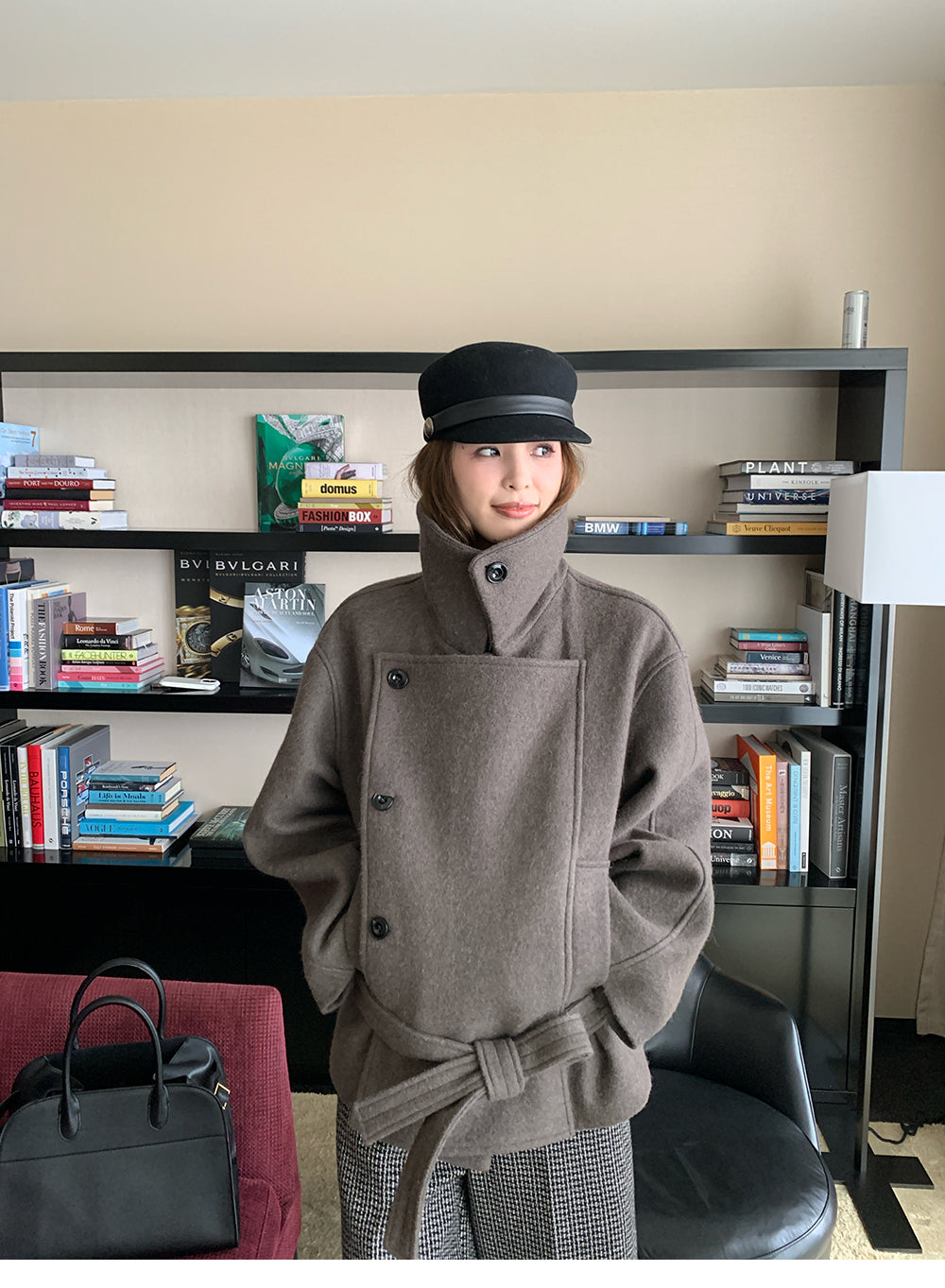 XZICHIC continues the classic style of Kim Min-hee wool coat, women's winter coat, size 57 (wool and alpaca wool).
