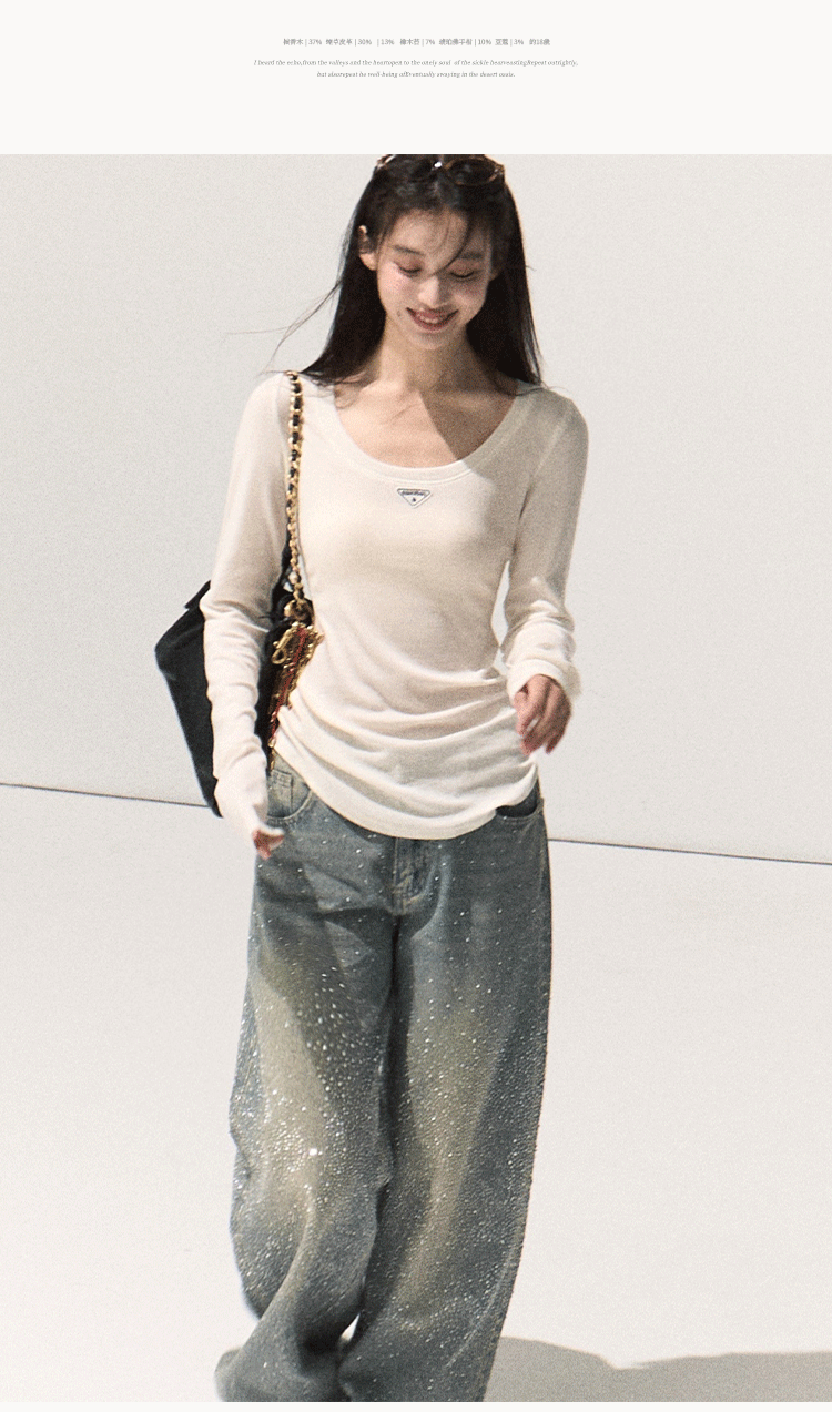 OAKMOO Tencel sweater with long sleeves, slim fit, U-neck (Sale)