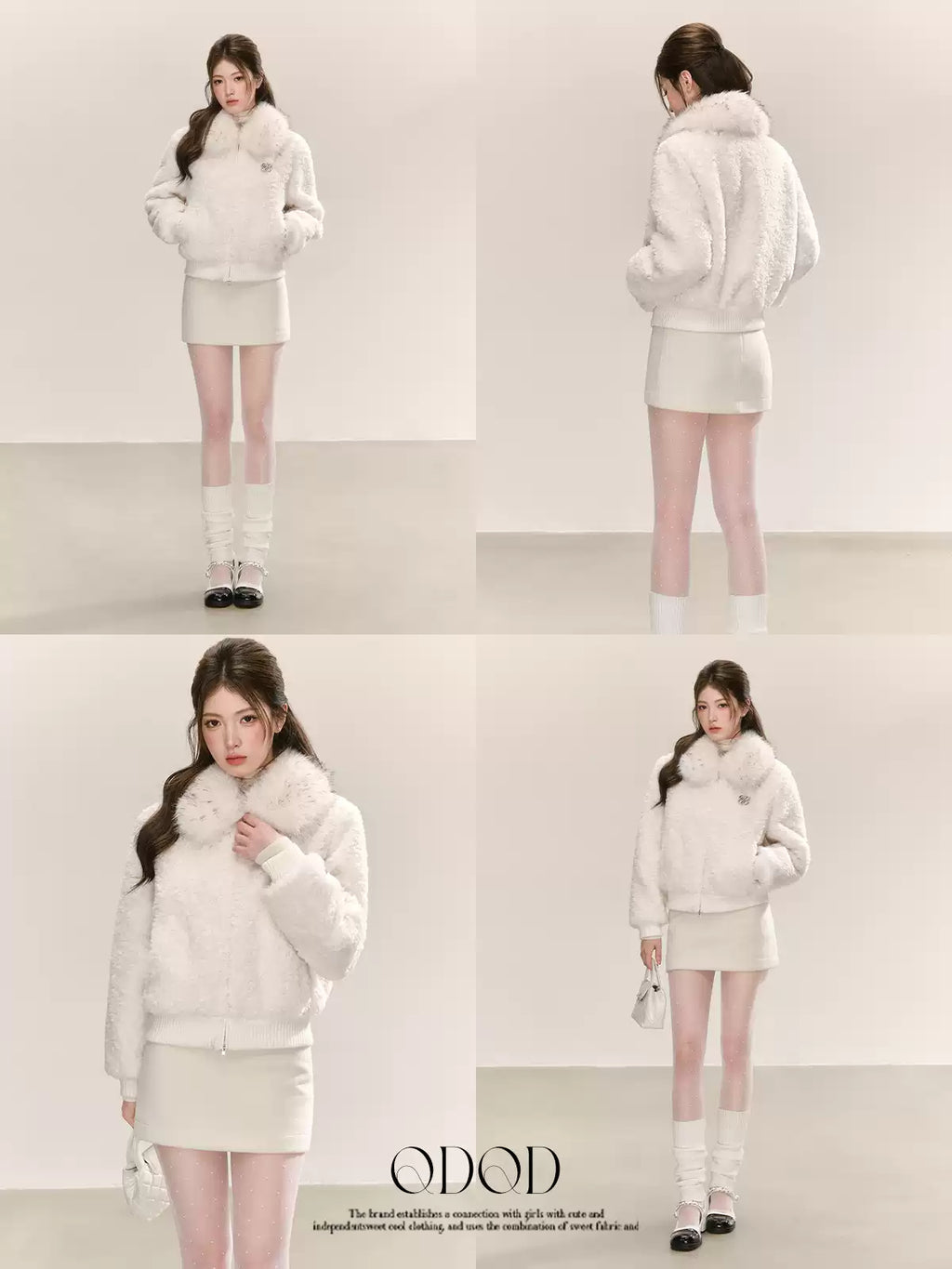 QDQD Cute Korean style short fur collar coat, thick and warm for fall and winter, super cute velvet coat