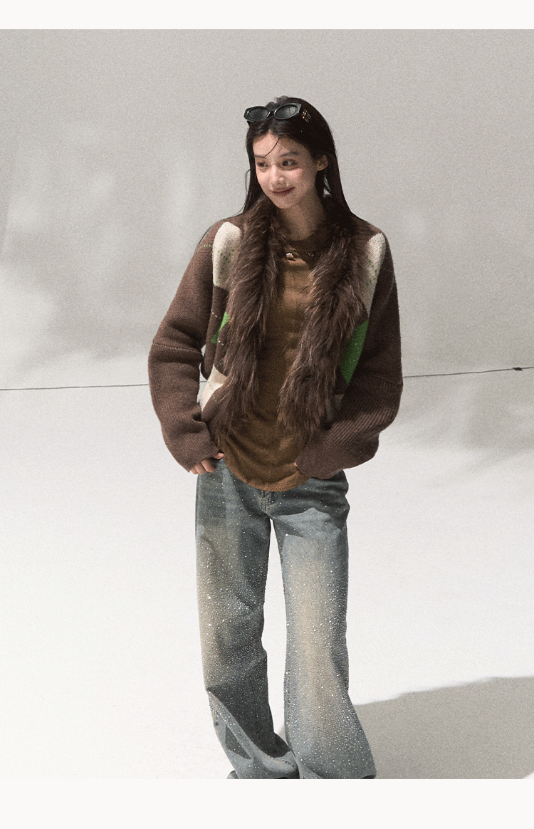 OAKMOO "Tangible Gift" - Women's Loose Cardigan with Raccoon Collar, Thick and Warm Coat.