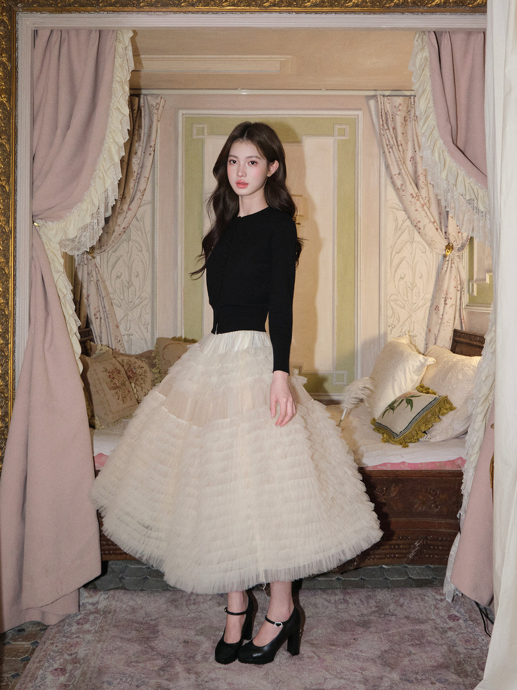 Avenement Women's Pleated Mesh A-Line Skirt