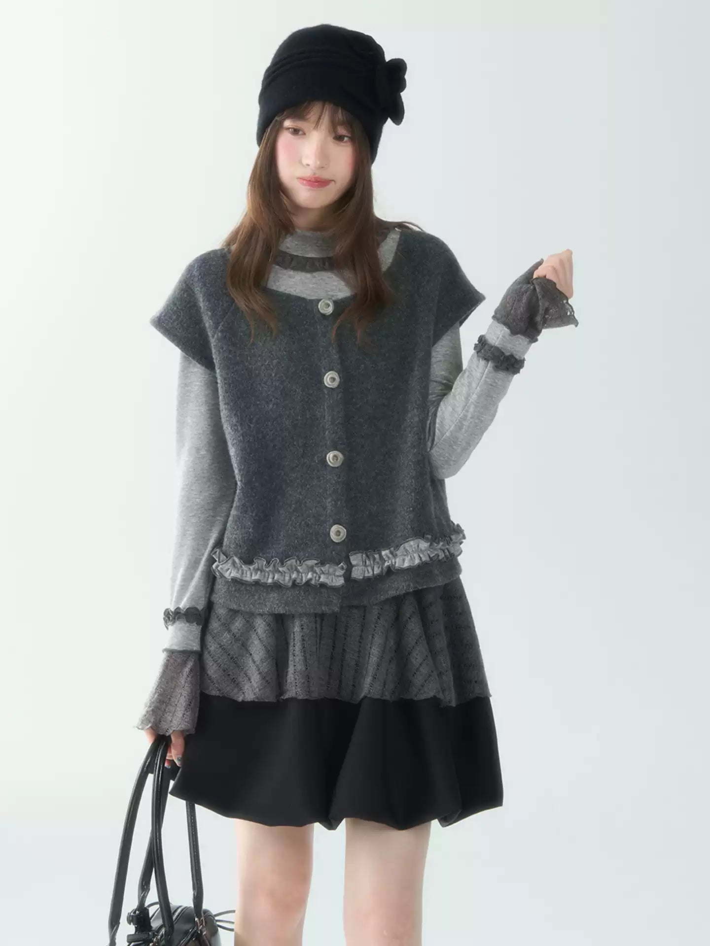 CANSTORE Women's "Dieyu Meiyi" ruffled cardigan, color-block lining, new autumn style