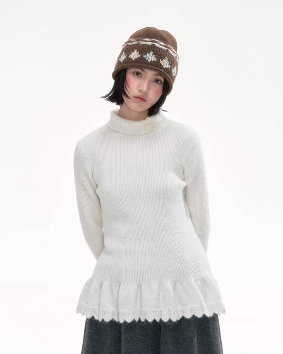 CANSTOREGIRLS New winter product "Sweet Cloud Soft Pleats" from Canned Goods Store - Plain colored turtleneck knitted t-shirt.