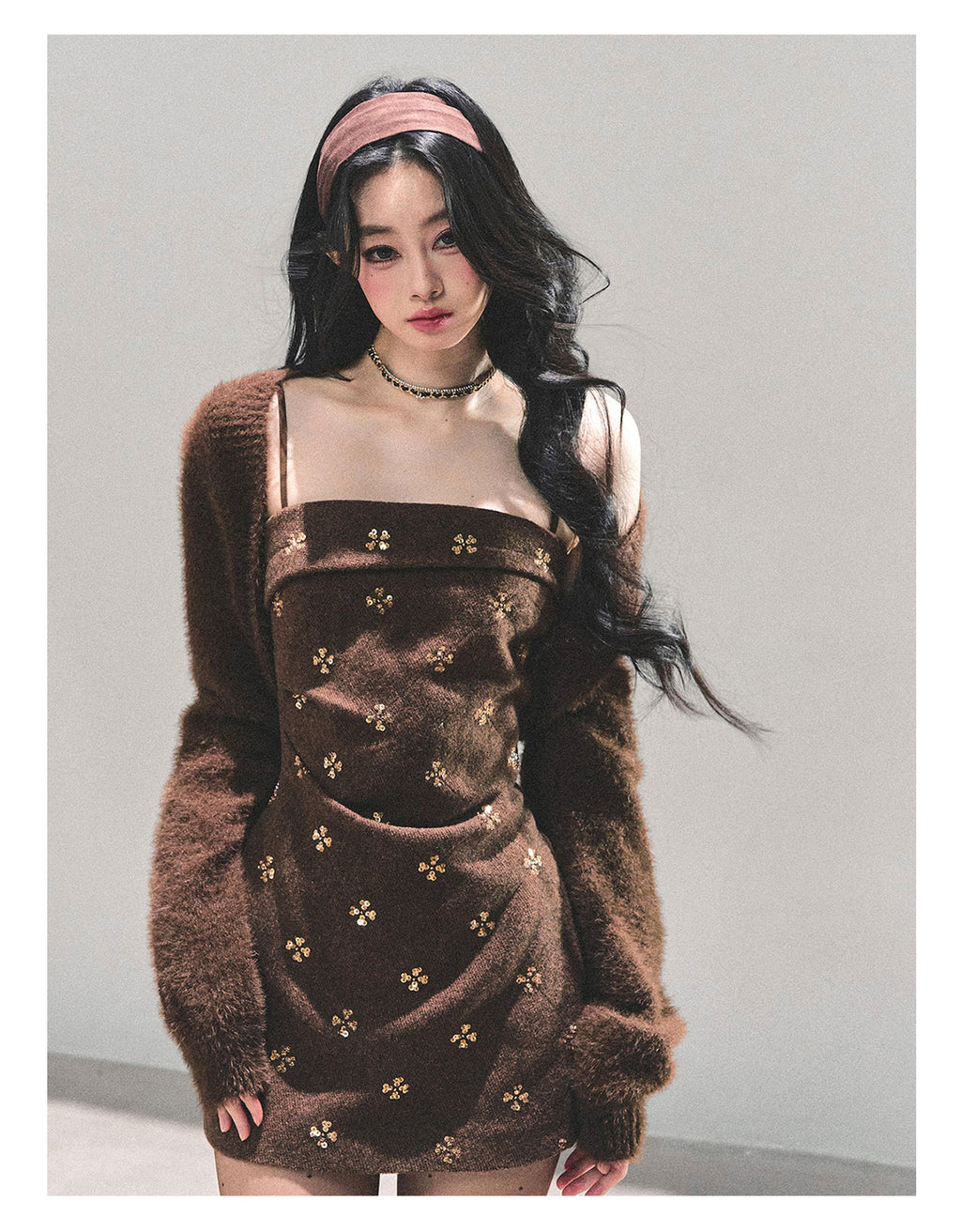 SHAOYEYAN Aomalm Women's "Begonia Blossoms Never Sleep" French Style Woolen Dress, Winter Short Skirt and Shawl.