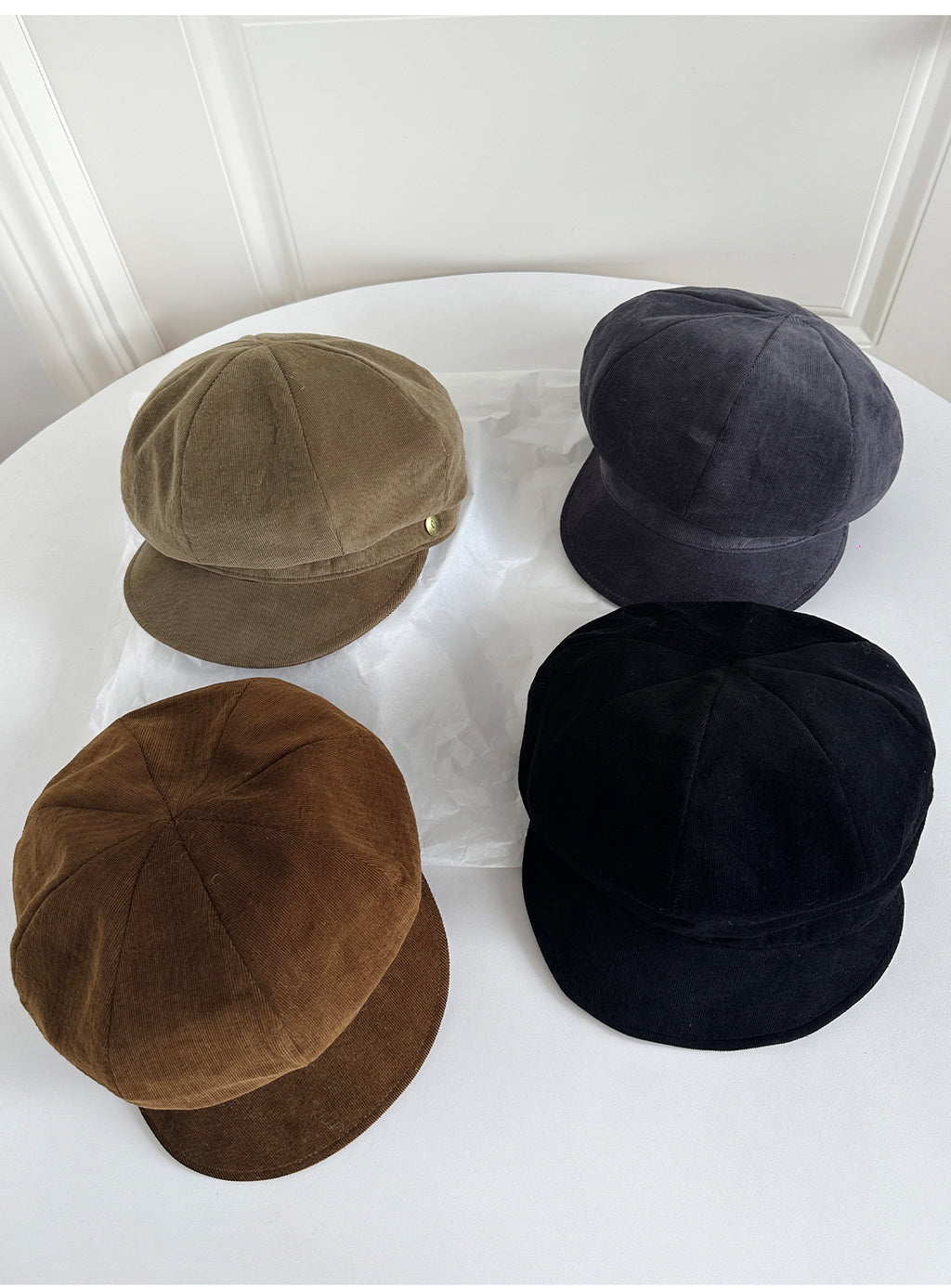 FEITIY New Autumn and Winter Fashion Retro Newsboy Cap Octagon Small Face Short Brim Corduroy Women's Baseball Cap