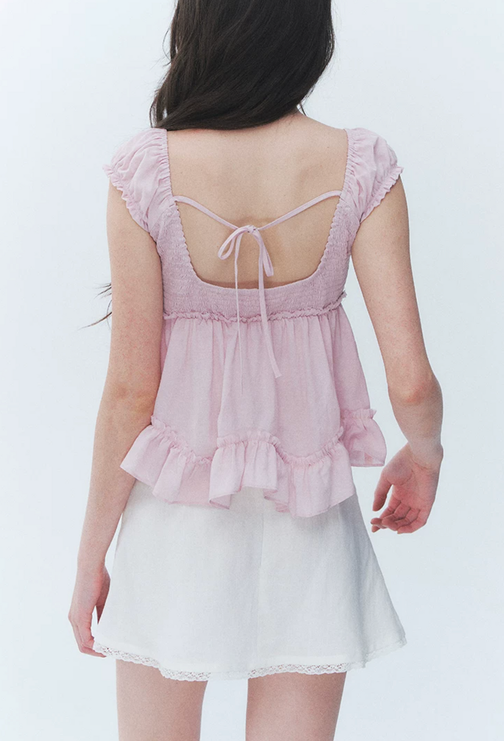 LaluneDuCiel Summer sweet French lace V-neck short-sleeved shirt for women