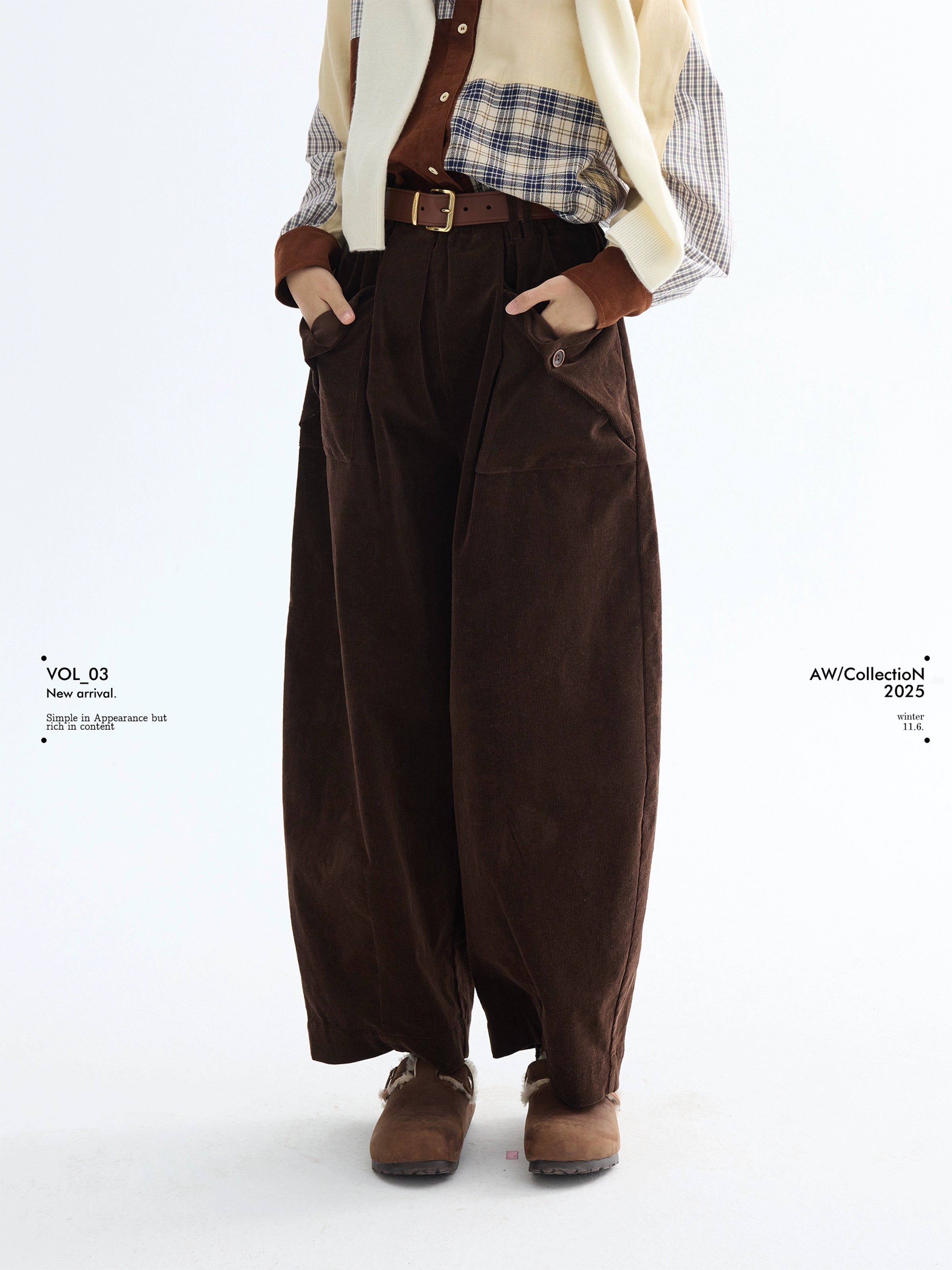 LEBEMIO "LeBemio" "Barn Basin" Classic Style Corduroy Flared Pants with Waist Tie
