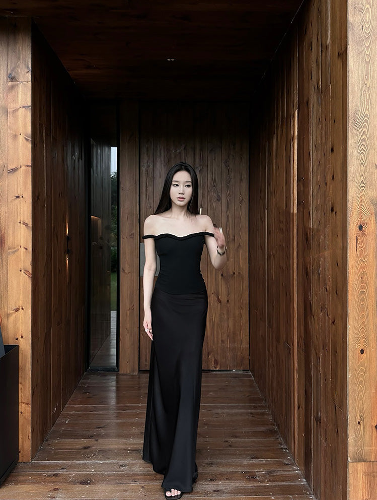 5werkwen high-waisted, versatile, figure-hugging, sexy long satin acetate dress.