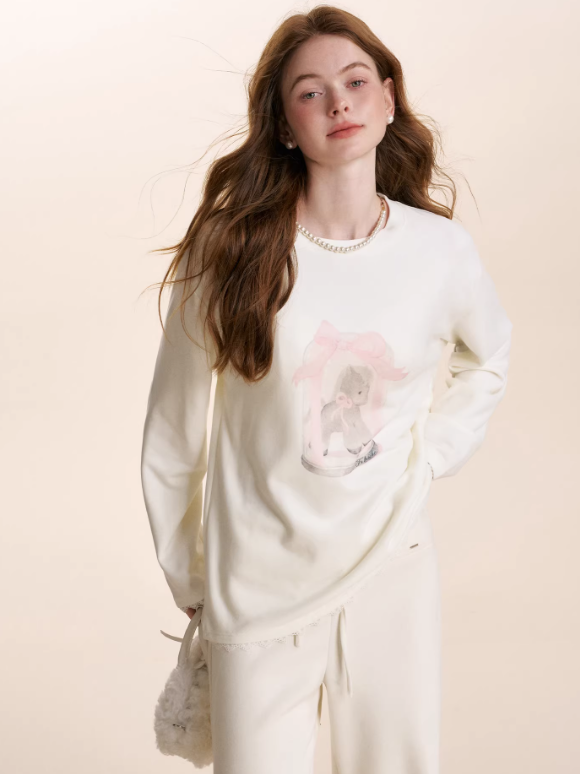 KROCHE Loose long-sleeved T-shirt, thick material, hand-painted Pony print, Kroche 25aw gift box.