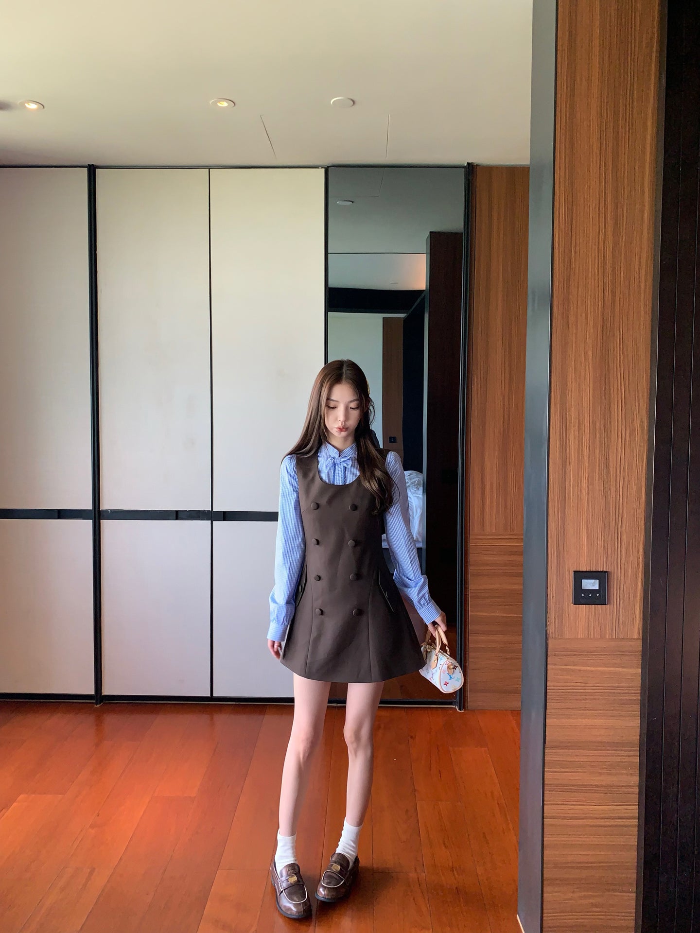 RISEAAUU "Miss Betty" women's autumn college style striped sleeveless vest dress slim short dress