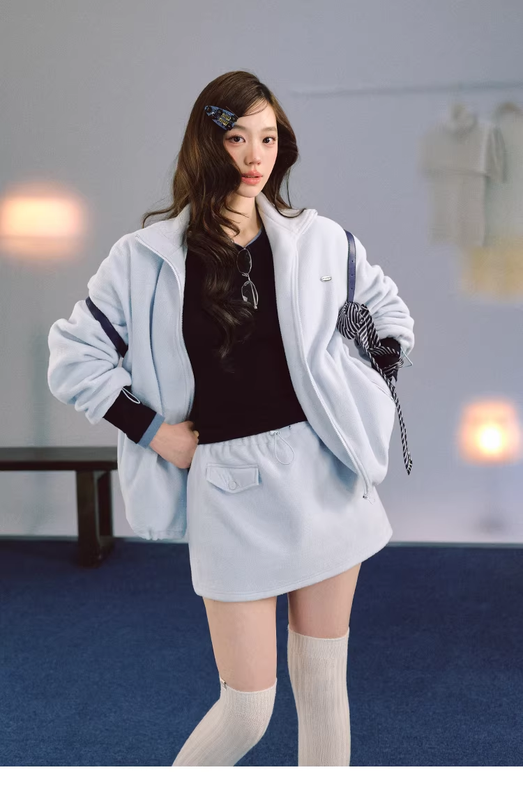 LaluneDuCiel Bobbi cotton flannel stand collar jacket, comfortable and casual style, versatile.