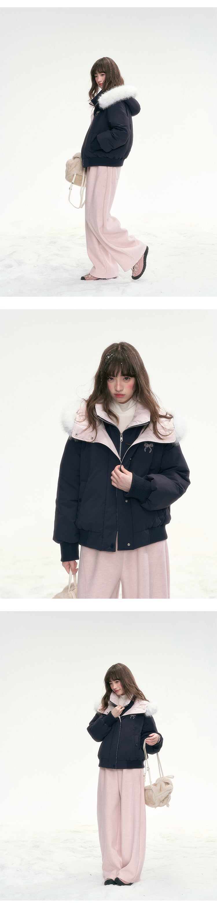 CANSTOREGIRLS Boxed goods store 'Snowy Sweet Berry' new national standard color block color two-piece faux down jacket 90% white duck feather