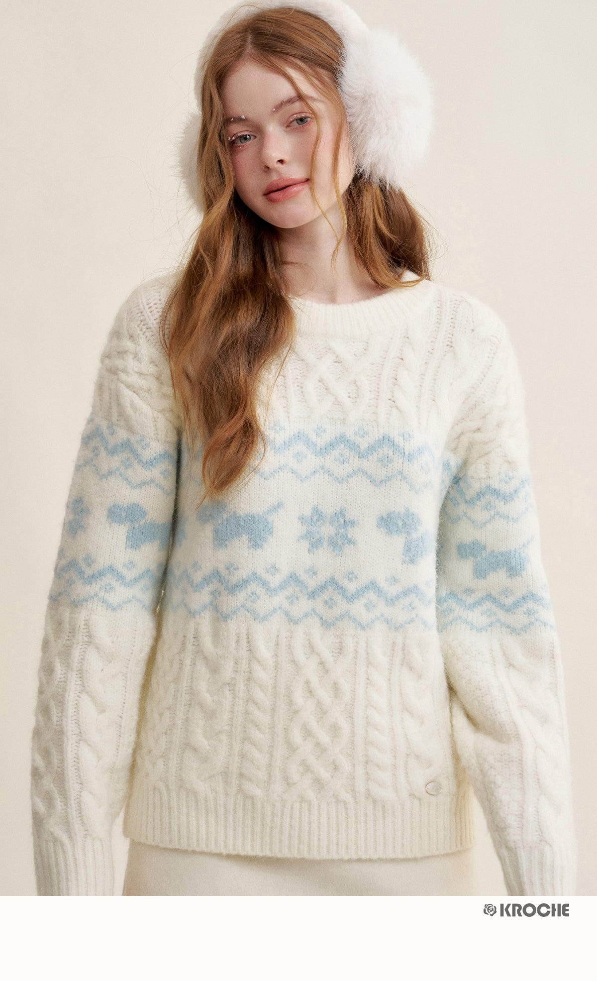 KROCHE Kroche Fair Isle Color Block Knit Crewneck Sweater by Zhao Jinmai