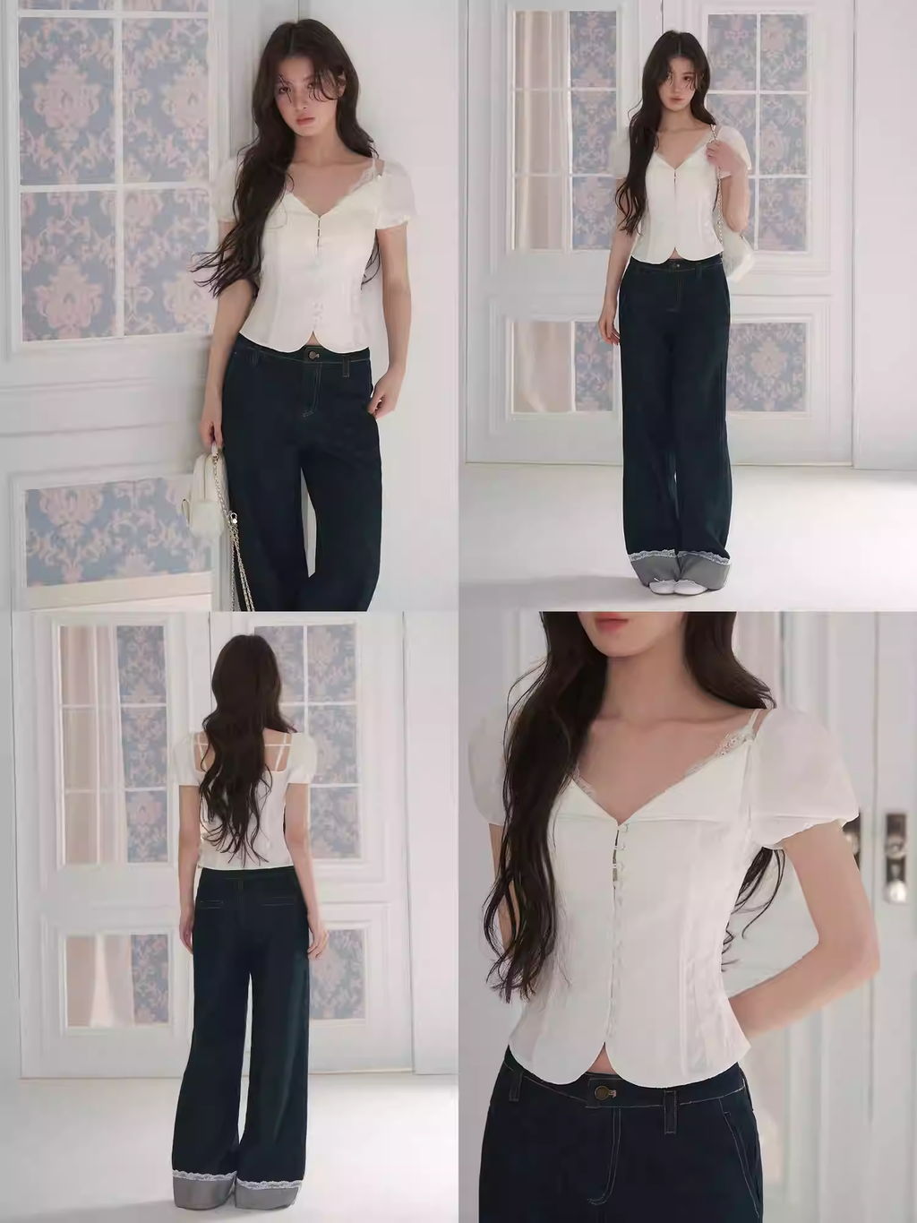 LaluneDuCiel V-neck, waist-hugging, puffy sleeves, thick lace top, worn by the main actress of a Taiwanese idol drama, sold 41 units.