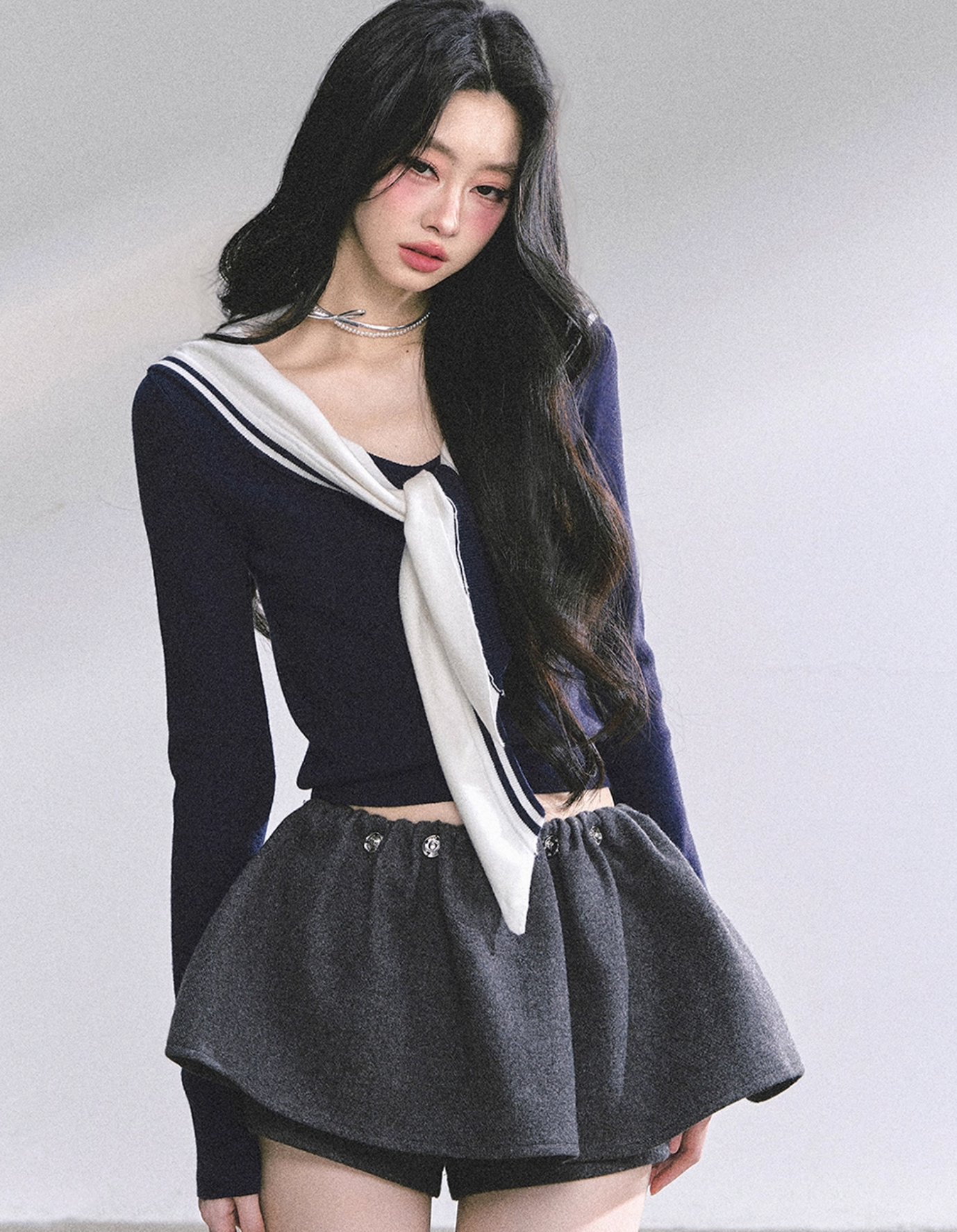 AOMALM Women's American Style "Girl Navigator" Navy Blue Long Sleeve Round Neck T-Shirt for Women Fall Pink