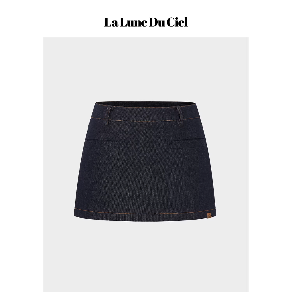 LaluneDuCiel Low-waisted, sexy, versatile, simple mini skirt, washed denim material, for women