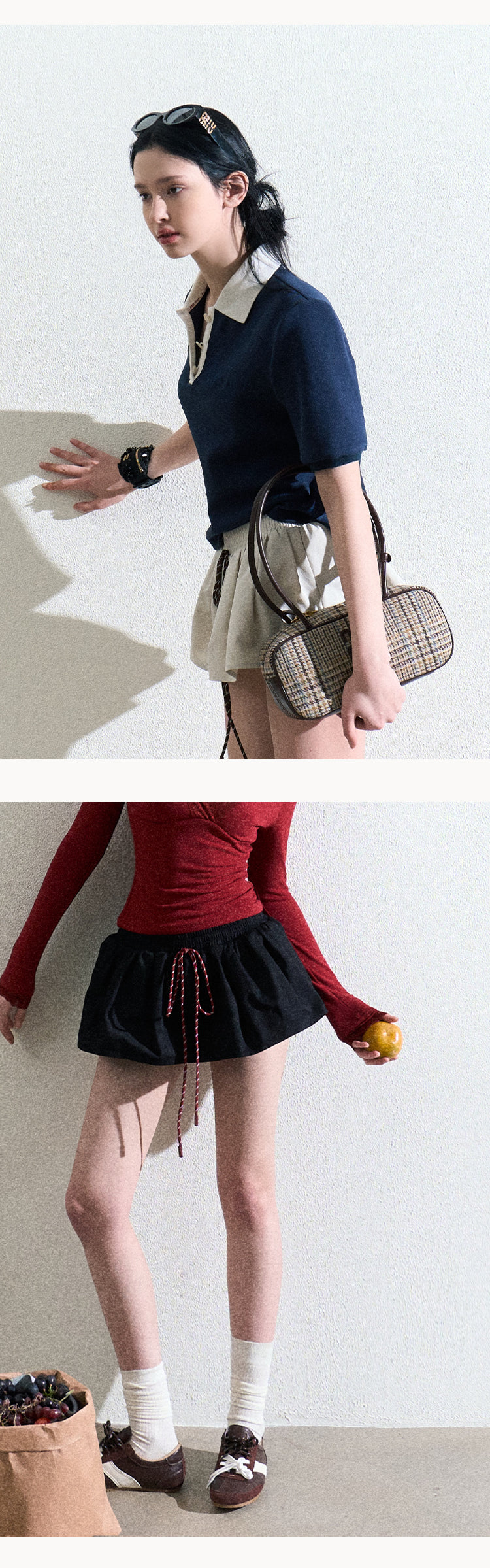 OAKMOO Multicolored stretchy mini skirt, drawstring, tulip skirt shape, "Lemon scent" skirt shape, helps slim and lengthen the legs