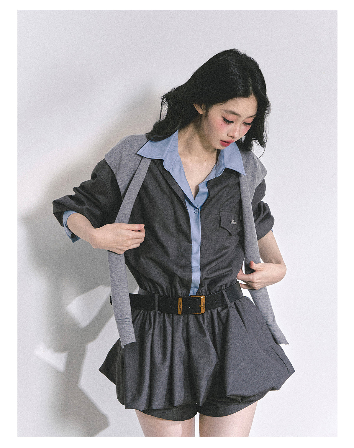 SHAOYEYAN Hepburn style shirt dress with shorts for women autumn waist hugging short skirt bright student style