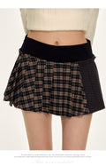 Basic pleated skirt with contrast color plaid college style high waist dnasg petite short A-line autumn WeekendHub