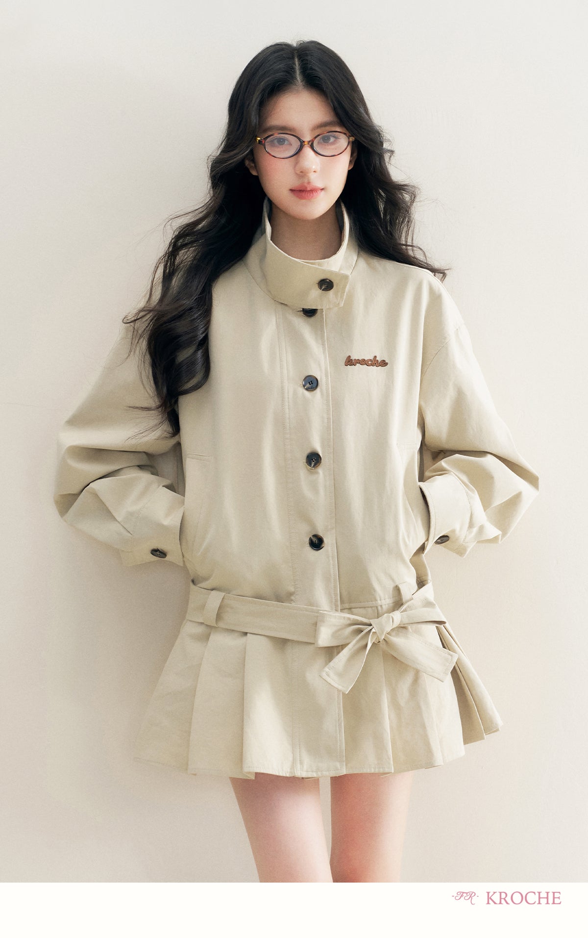 KROCHE 25aw Geek Chic cotton trench coat with stand collar and appliqué embroidery