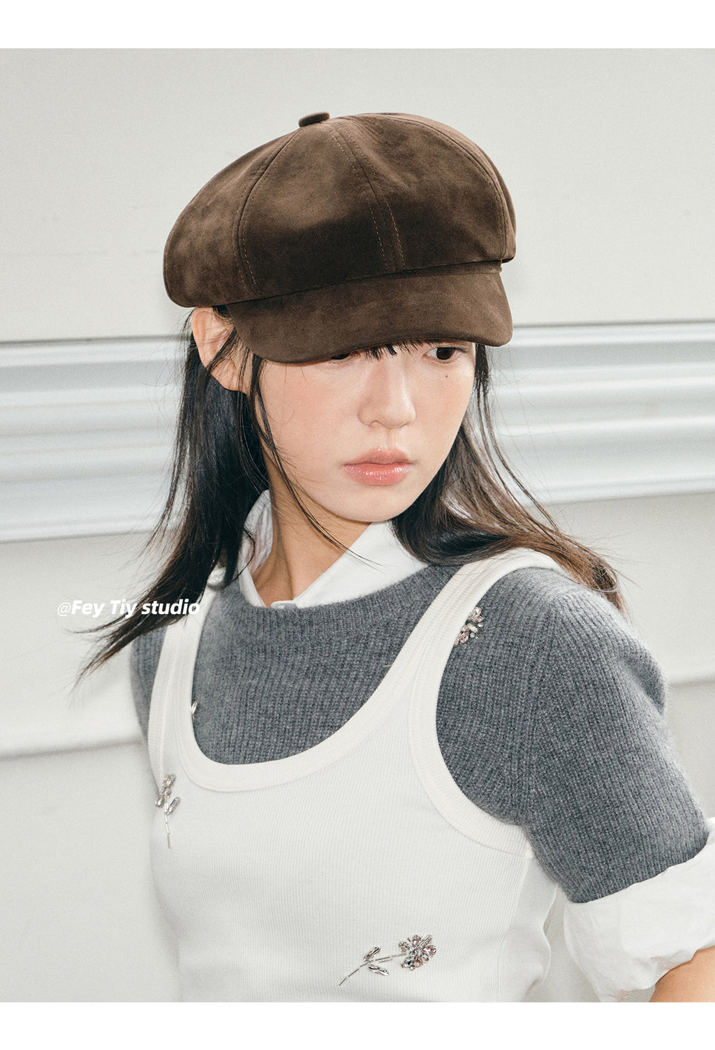 FEITIY Custom designed suede baseball cap, fashion classic style, new autumn and winter style, women's multi-purpose octagonal beret.