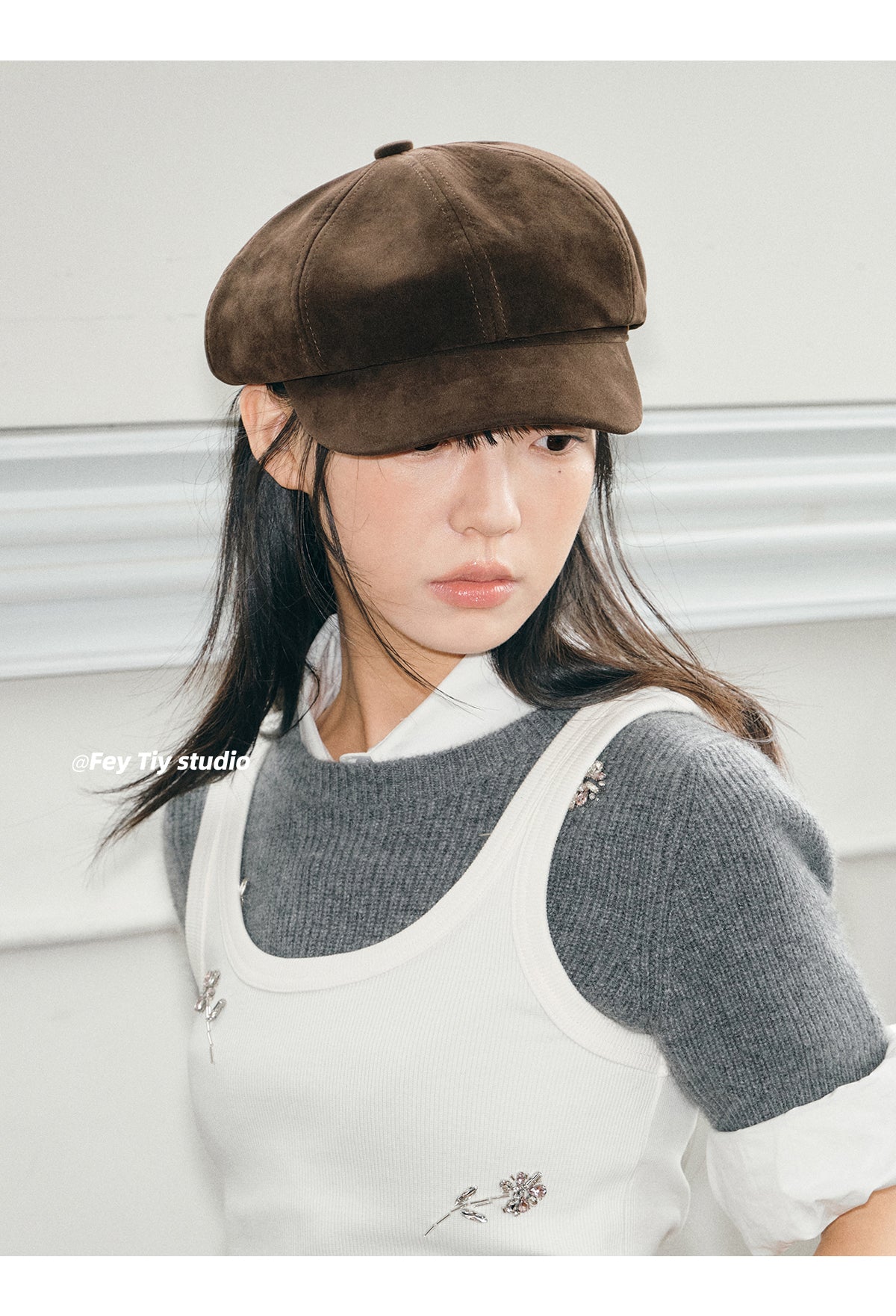 FEITIY Custom designed suede baseball cap, fashion classic style, new autumn and winter style, women's multi-purpose octagonal beret.