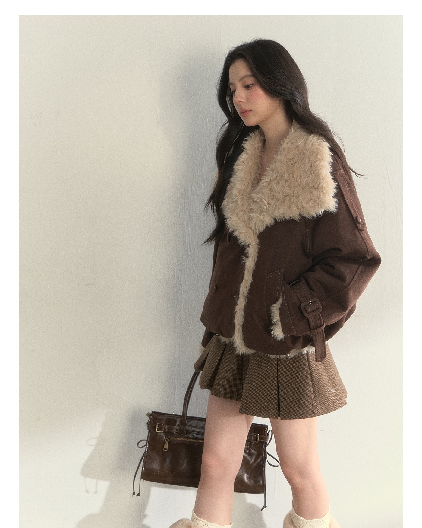 SUNSET PARK "Warm Winter Oak Forest" Soft Double-Breasted Fleece Parka