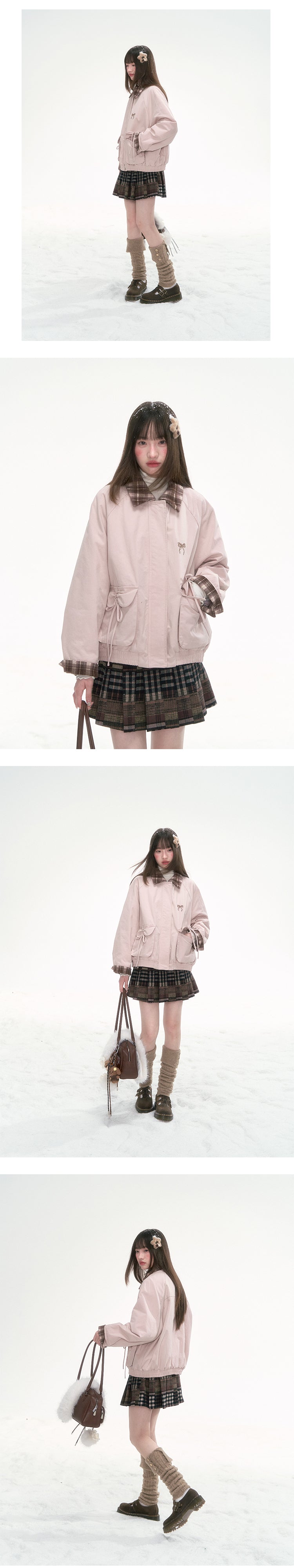 CANSTOREGIRLS New Winter Coat Cotton Short Sleeve Cans Store 'Pink Mist Sniper' Retro Girlish Contrast Collar