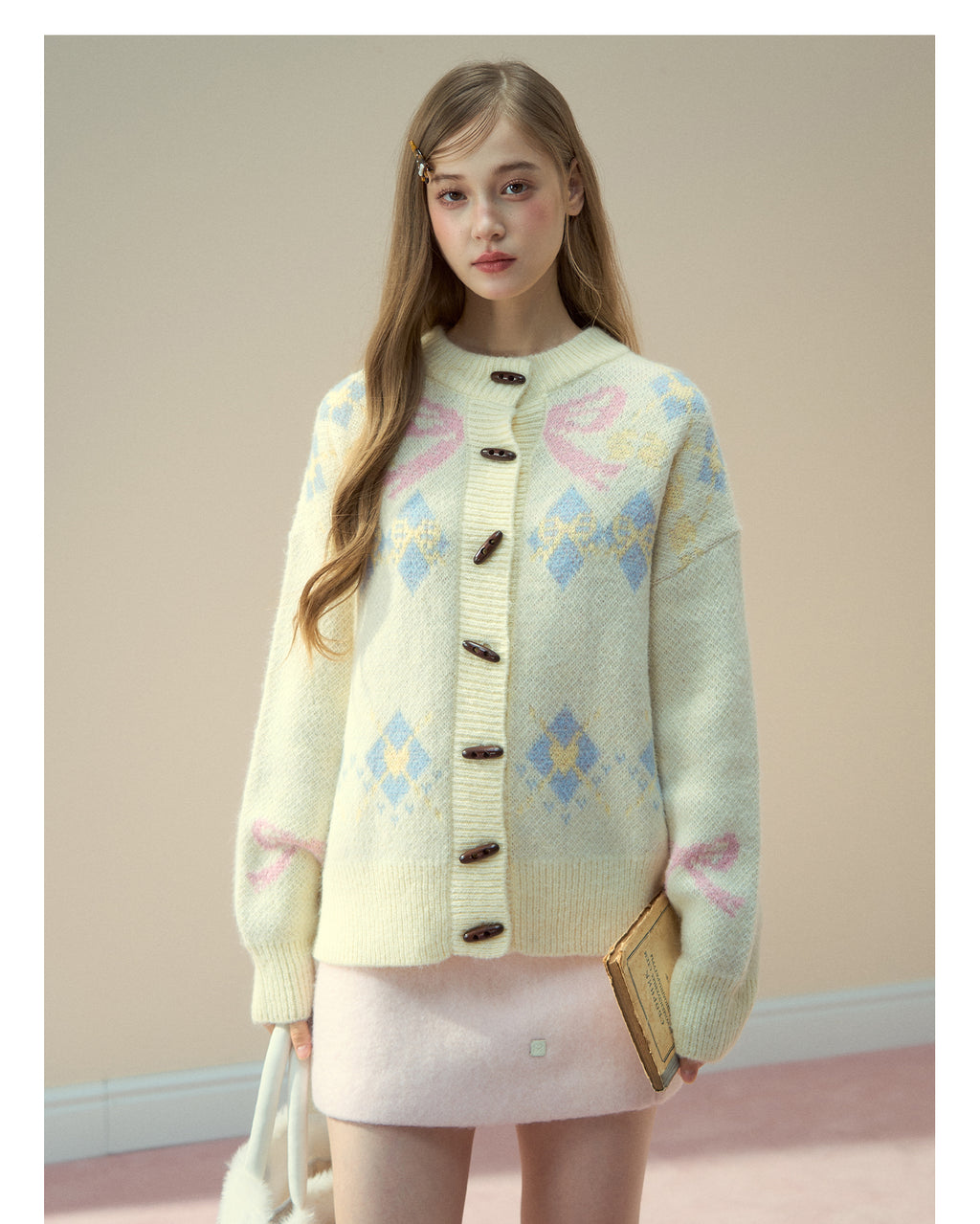 SunsetPark Women's "Warm bow fair ísle" Classic Button-Down Wool Coat
