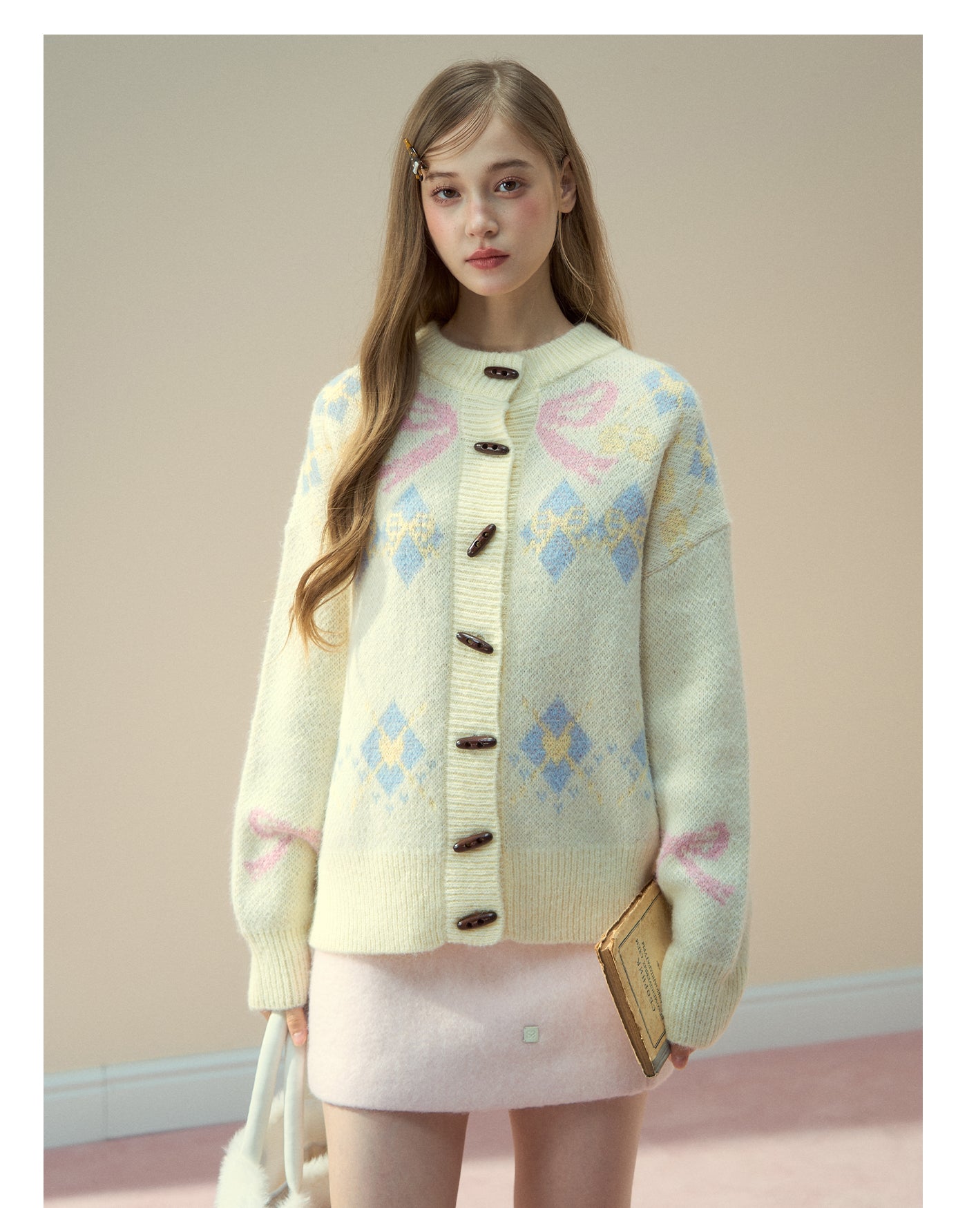 SunsetPark Women's "Warm bow fair ísle" Classic Button-Down Wool Coat