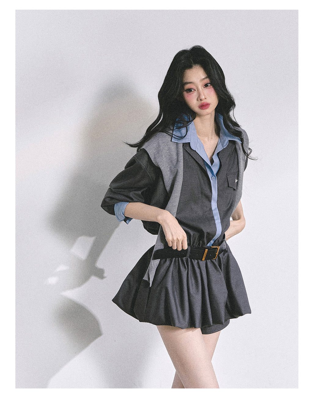 SHAOYEYAN Hepburn style shirt dress with shorts for women autumn waist hugging short skirt bright student style