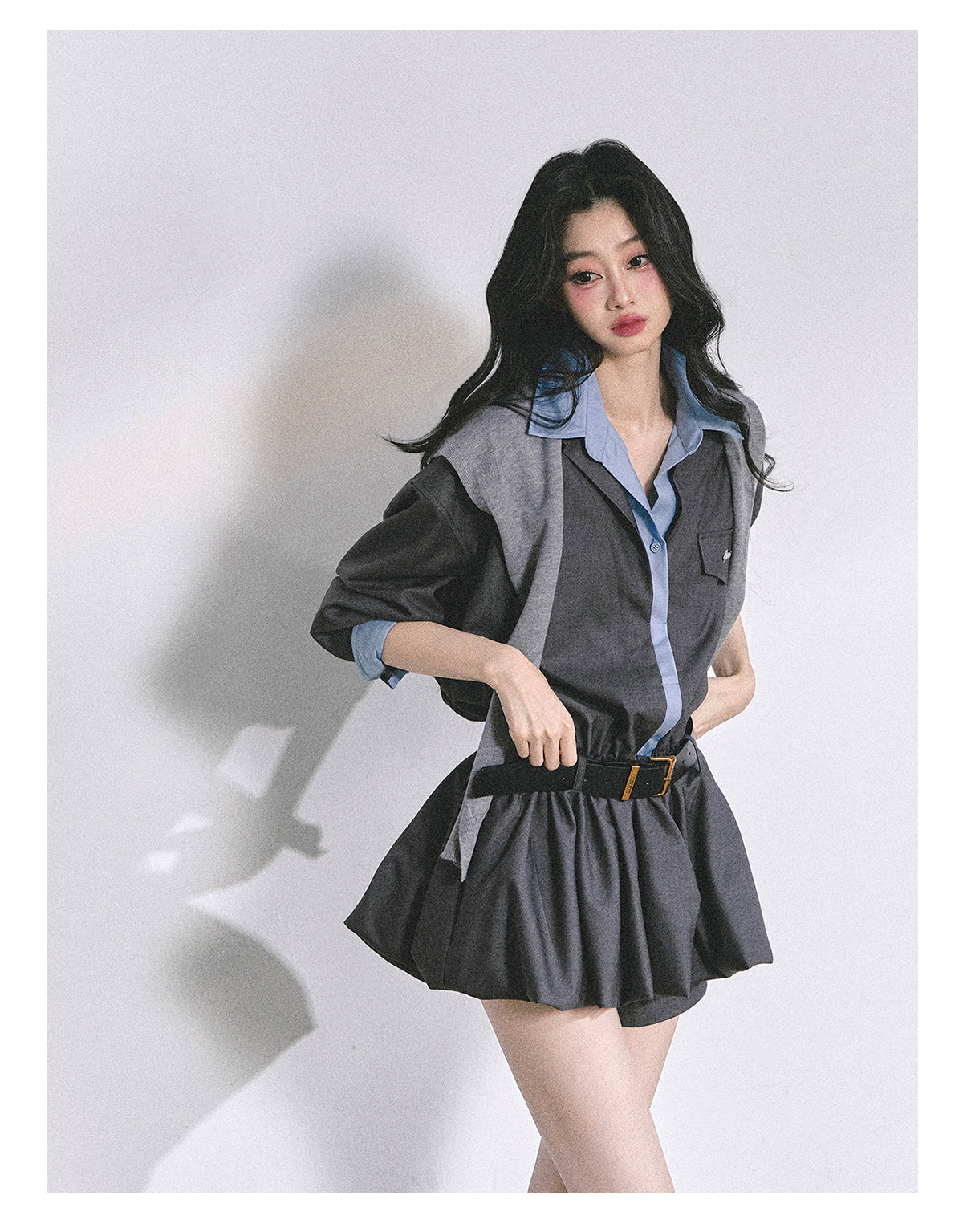 SHAOYEYAN Hepburn style shirt dress with shorts for women autumn waist hugging short skirt bright student style