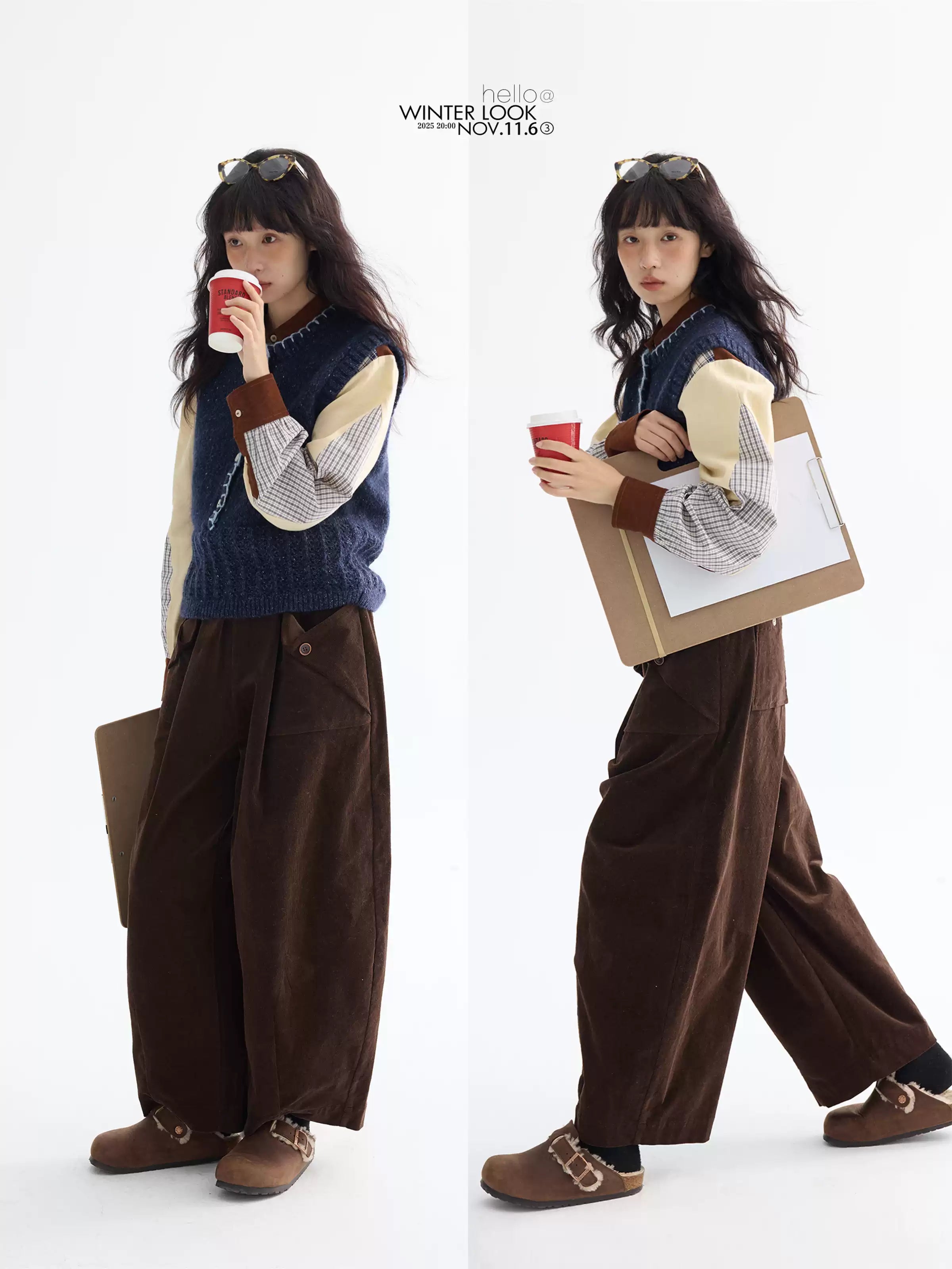 LEBEMIO "LeBemio" "Barn Basin" Classic Style Corduroy Flared Pants with Waist Tie