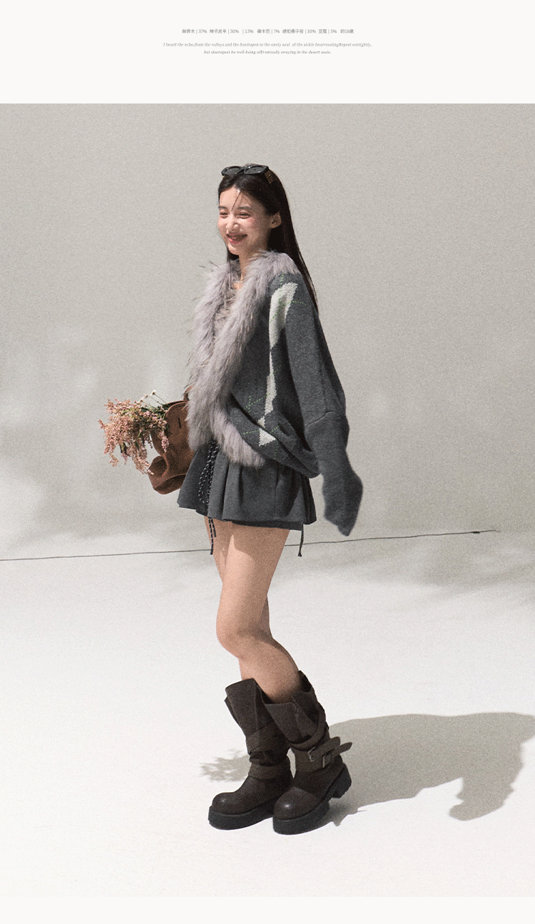 OAKMOO "Tangible Gift" - Women's Loose Cardigan with Raccoon Collar, Thick and Warm Coat.