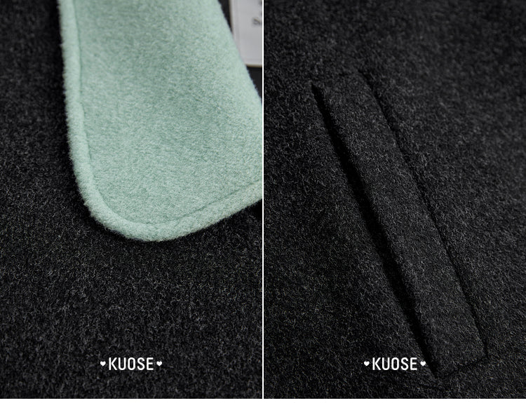 KOUSE Women's 2025 New Autumn Winter Classic Medium-Long Woolen Coat Black and Gray