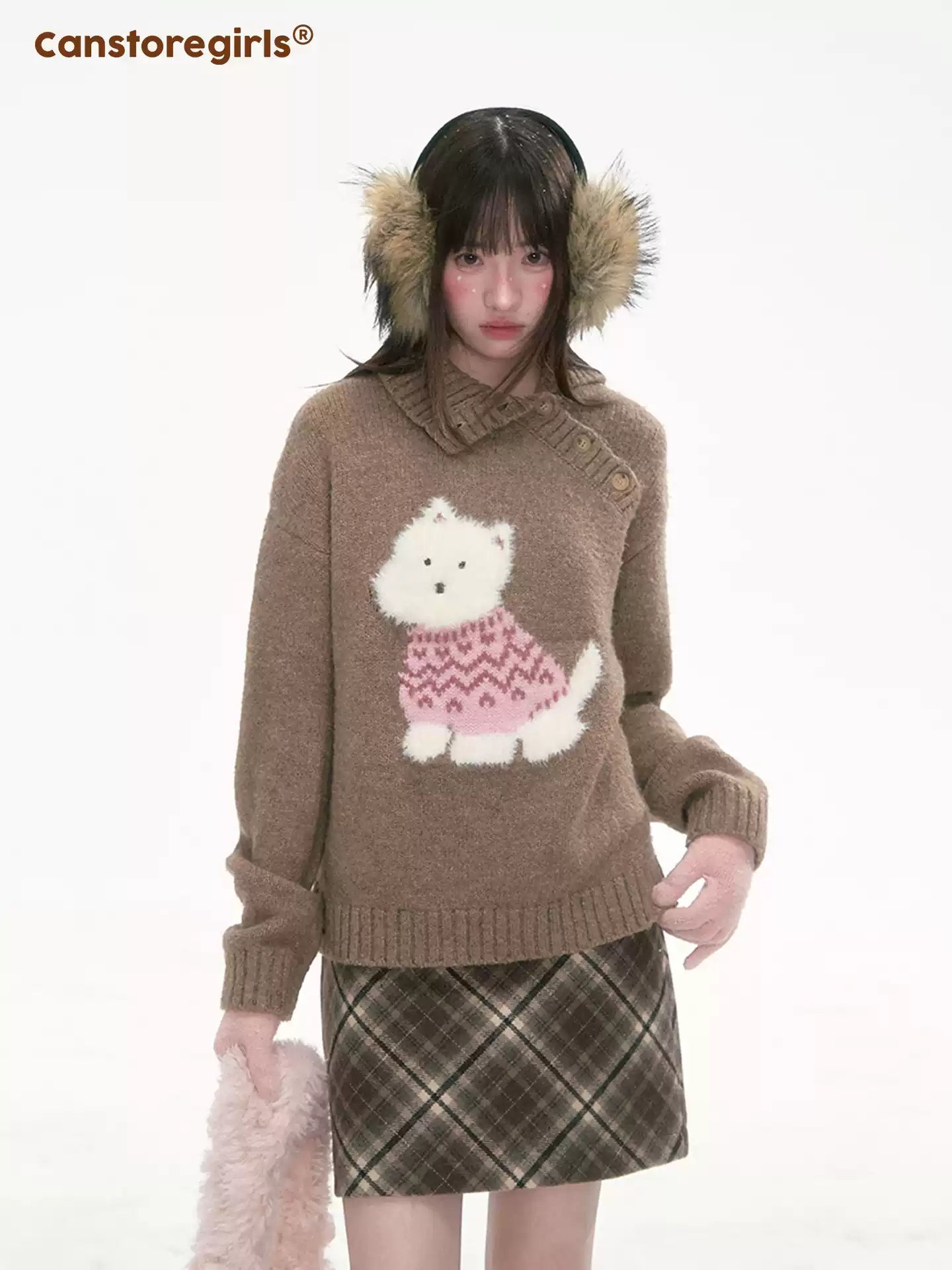 CANSTORE Women's New Winter Loose Puppy Knitted Sweater 'Cocoa Mousse'
