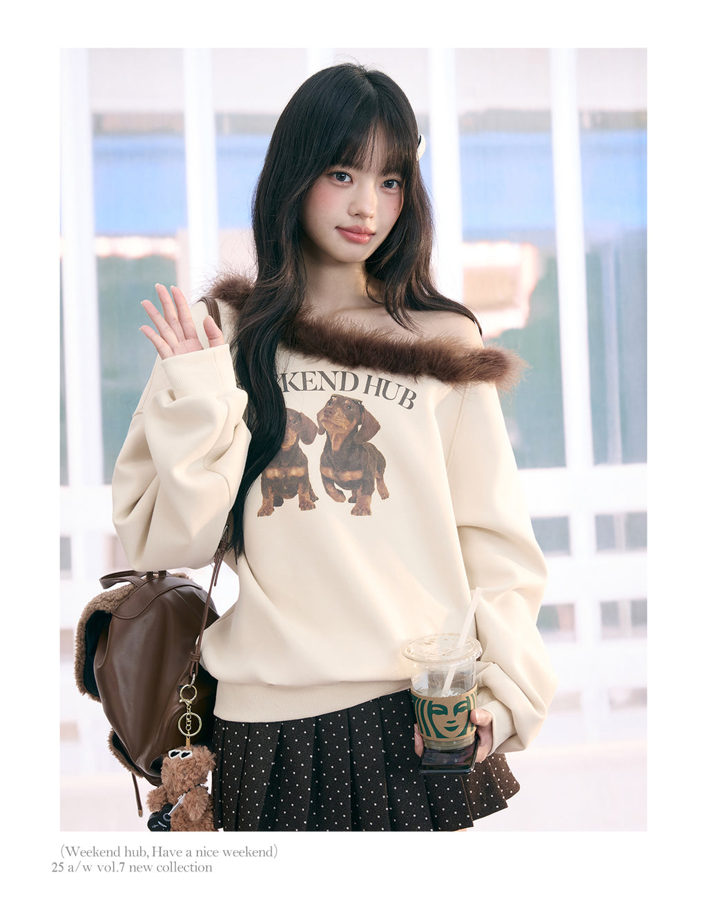Weekendhub women's sweatshirt with cross-shoulder collar and classic American print