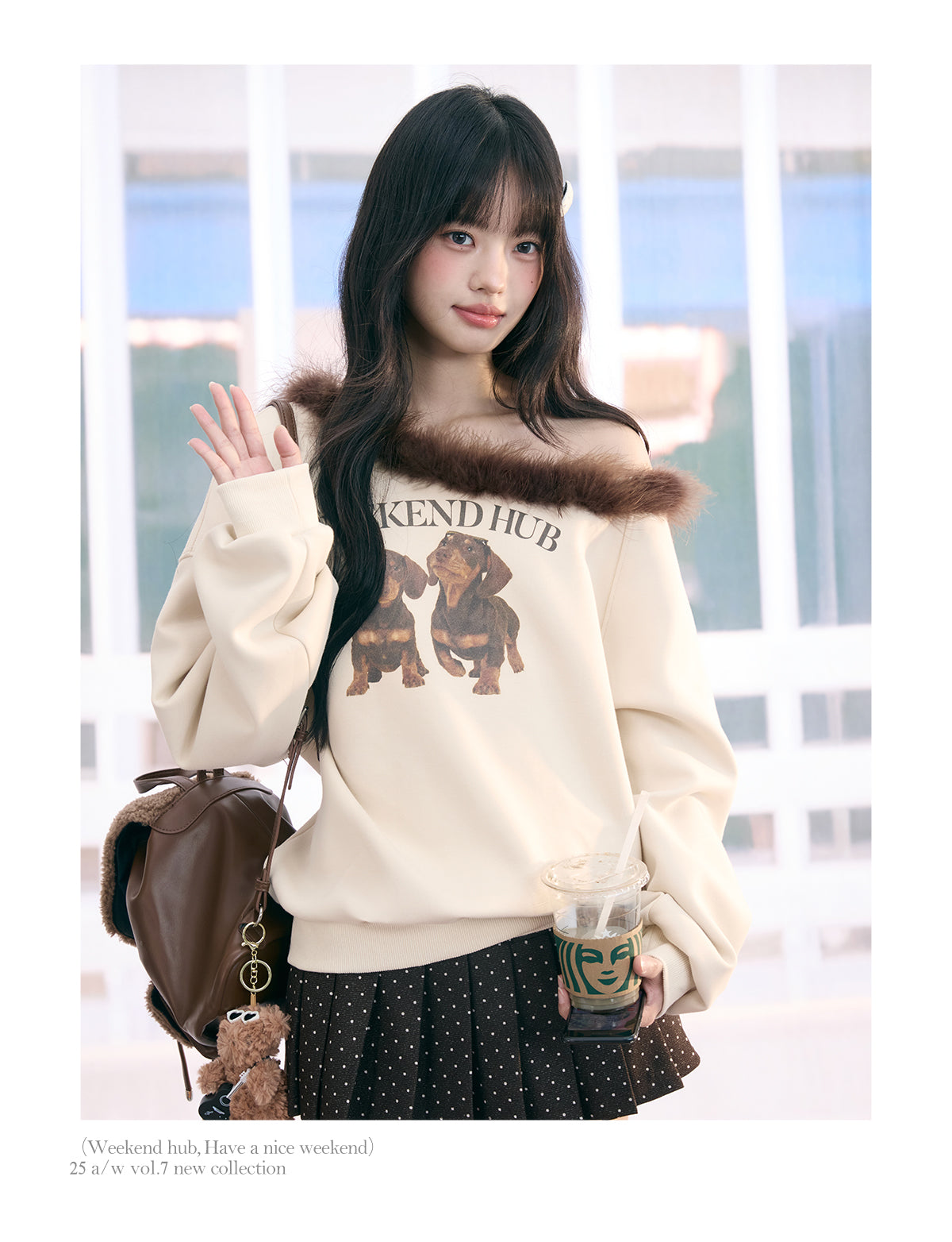 Weekendhub women's sweatshirt with cross-shoulder collar and classic American print