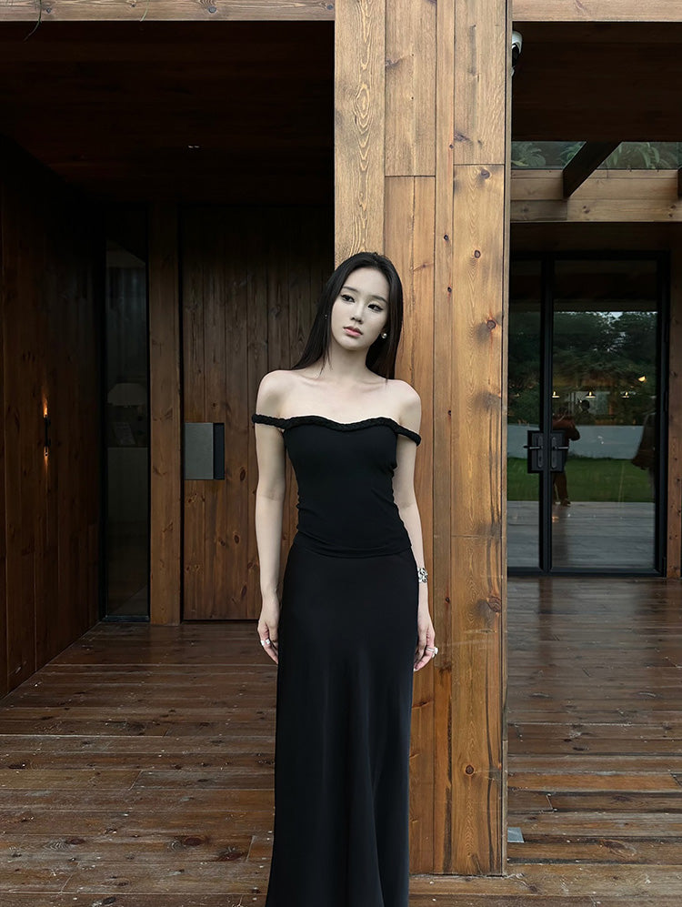 5werkwen high-waisted, versatile, figure-hugging, sexy long satin acetate dress.