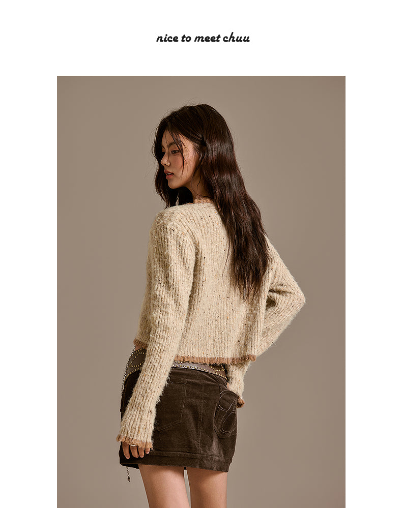 CHUU VネックセーターChuuホットガール女性冬2025新着ファッショナブルなショートカーディガンセーターで年齢を減らす