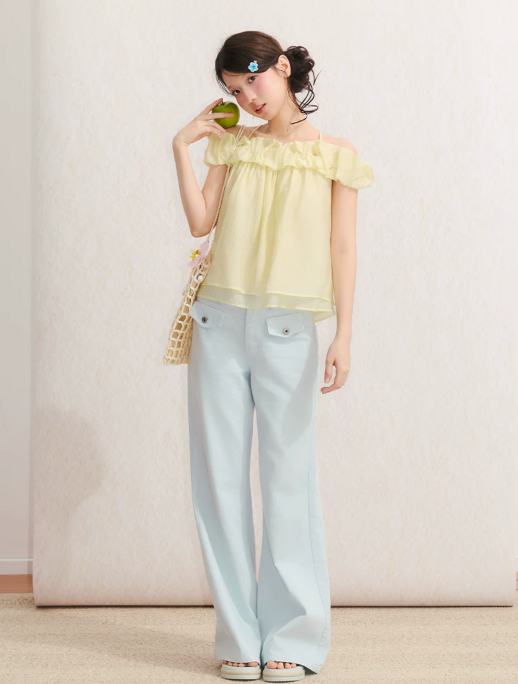 UMOUMO umoumo "Sea Salt Holiday" two-piece summer camisole with detachable short-sleeved pleated collar