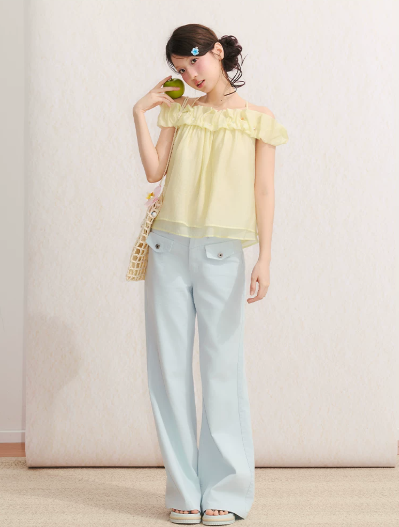 UMOUMO umoumo "Sea Salt Holiday" two-piece summer camisole with detachable short-sleeved pleated collar
