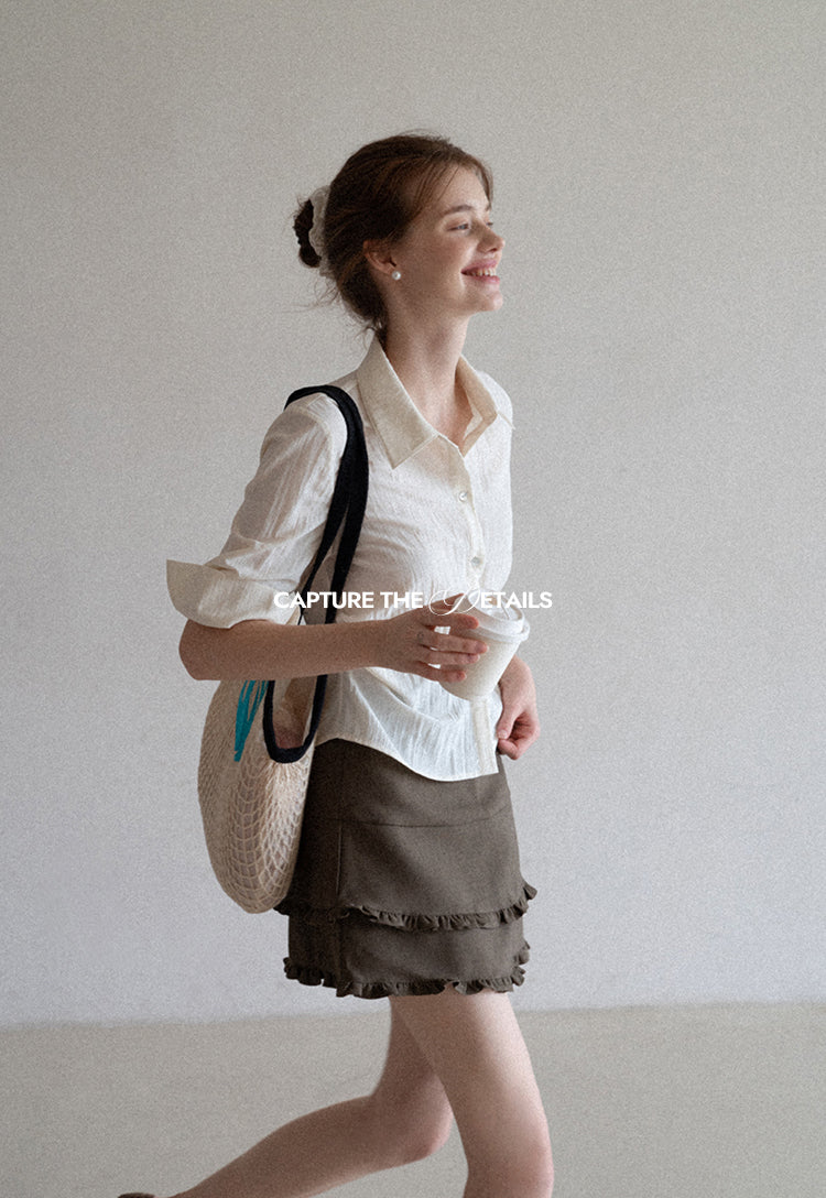 French style two-layer ruffled A-line dress for early autumn, high waist, body-hugging, anti-revealing EGGKA