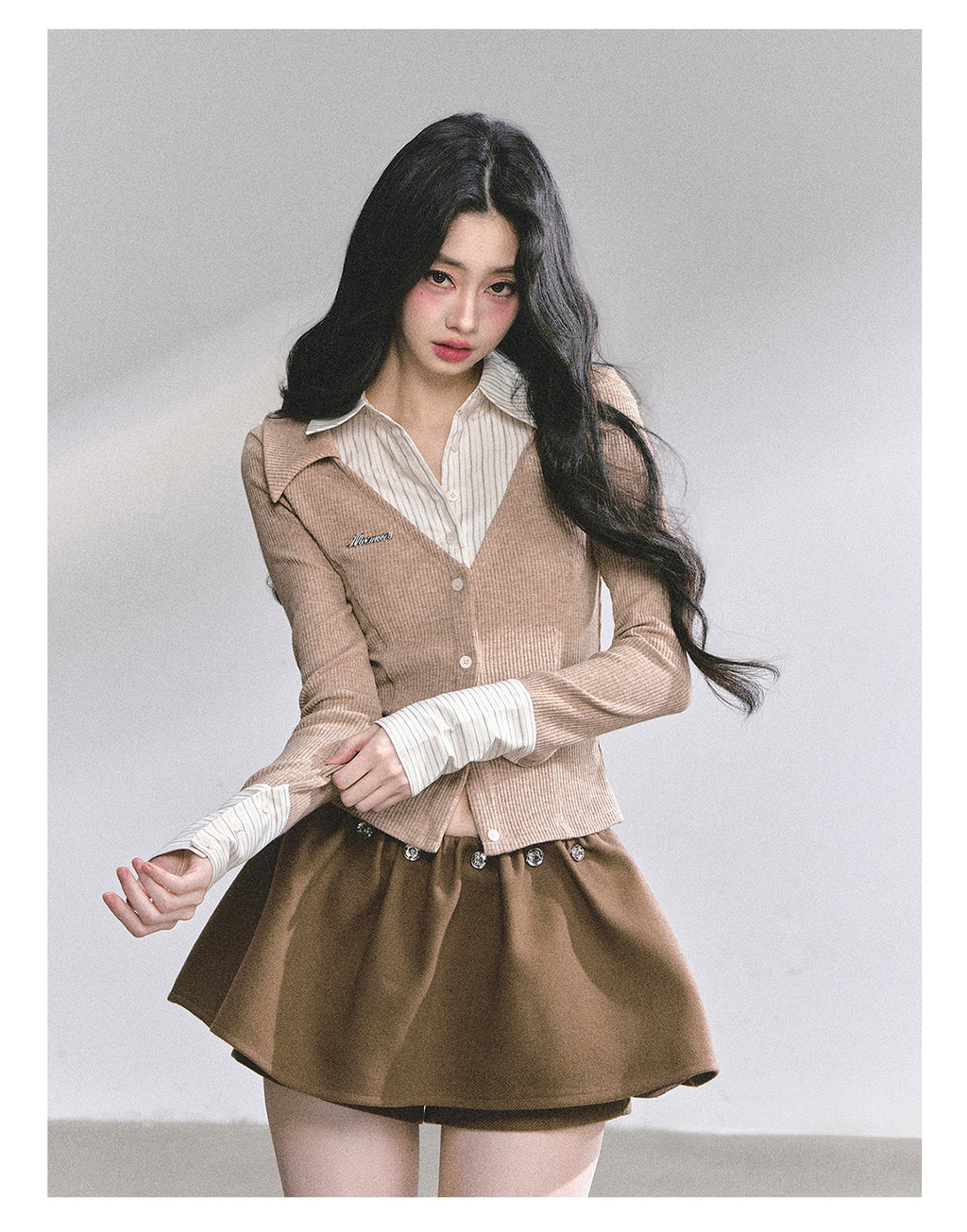 SHAOYEYAN Aomalm "Oak Poetry" Autumn Knitted Polo Shirt % Women's American Style Long Sleeve Striped Two-piece Fake Two-Piece T-shirt