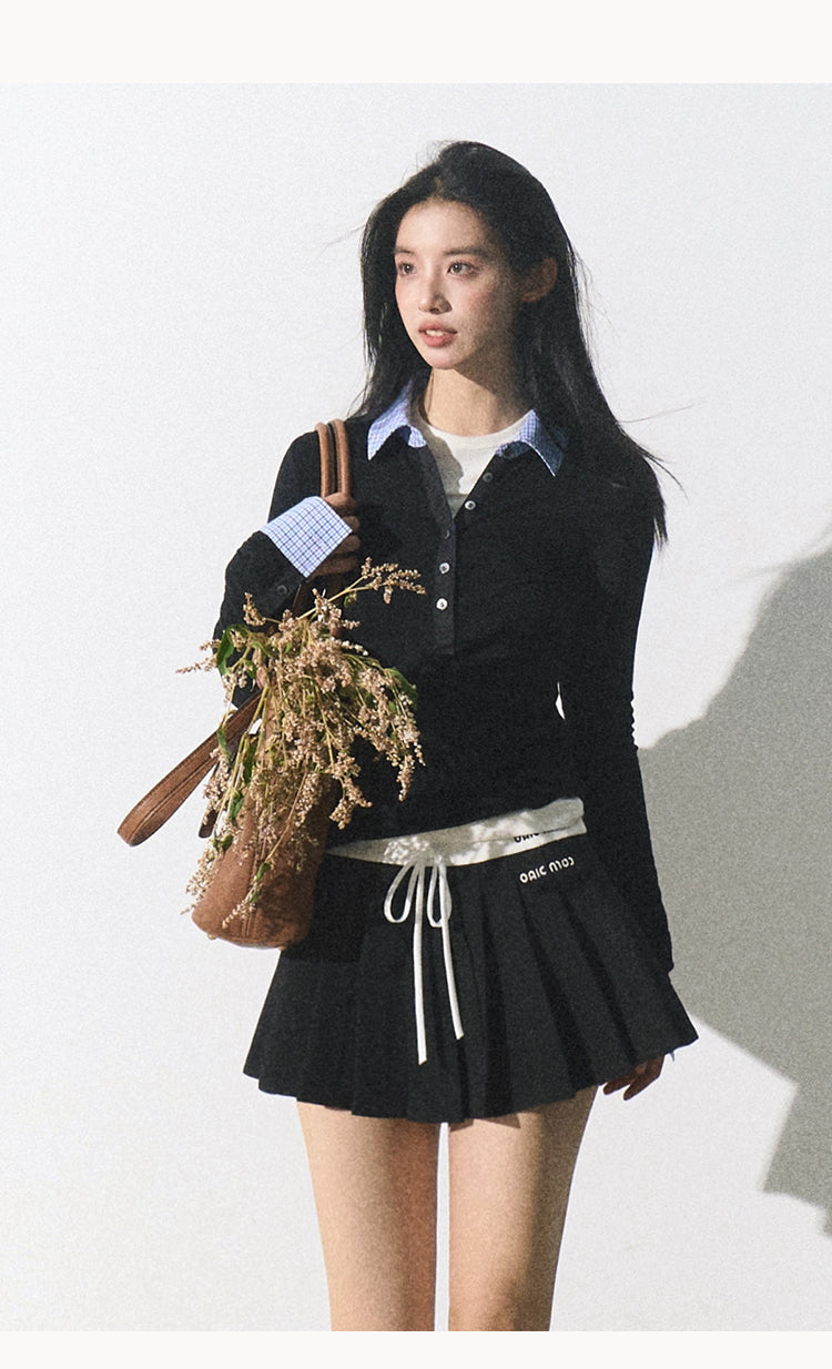 Oakmoo black pleated skirt, soft cotton, smooth satin waistband
