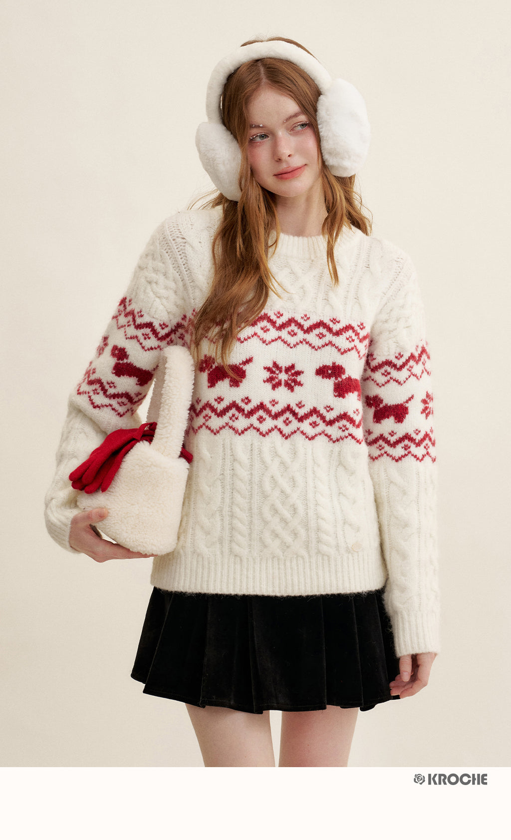 KROCHE Kroche Fair Isle Color Block Knit Crewneck Sweater by Zhao Jinmai