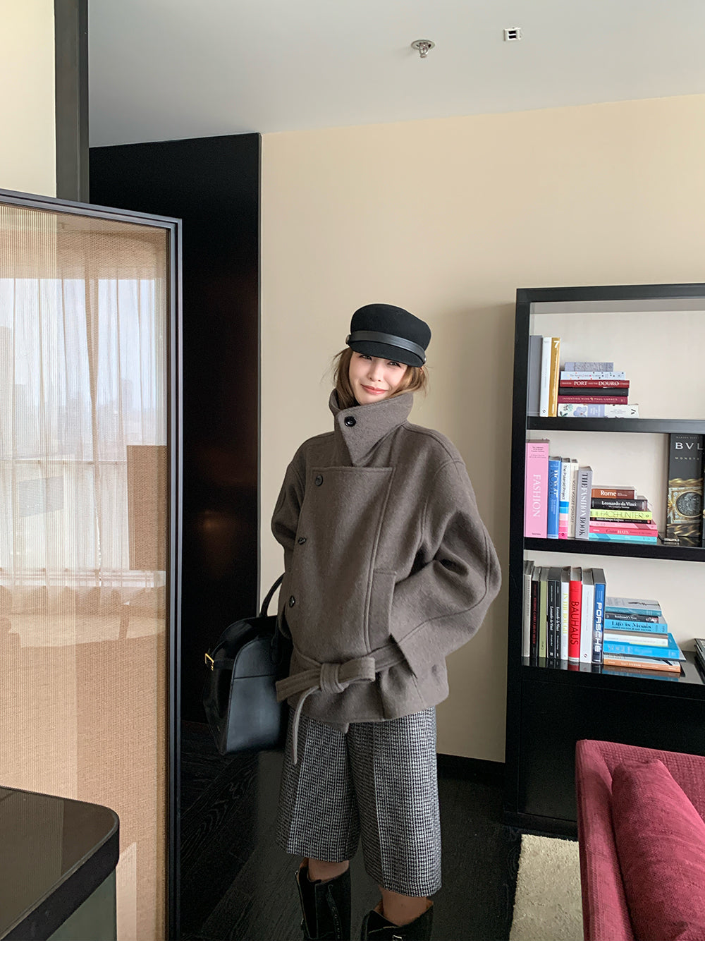 XZICHIC continues the classic style of Kim Min-hee wool coat, women's winter coat, size 57 (wool and alpaca wool).